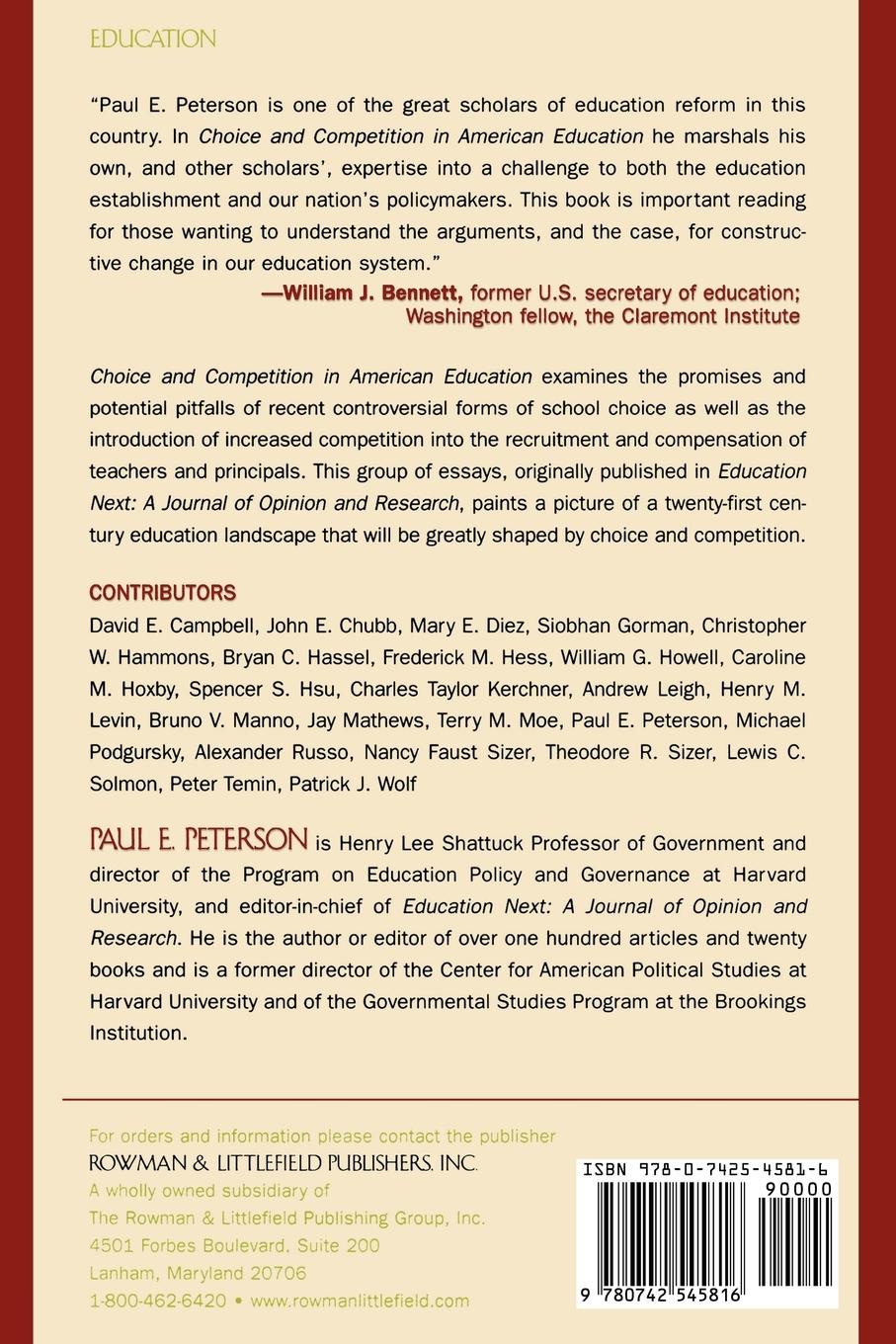 Rückseitencover Choice and Competition in American Education