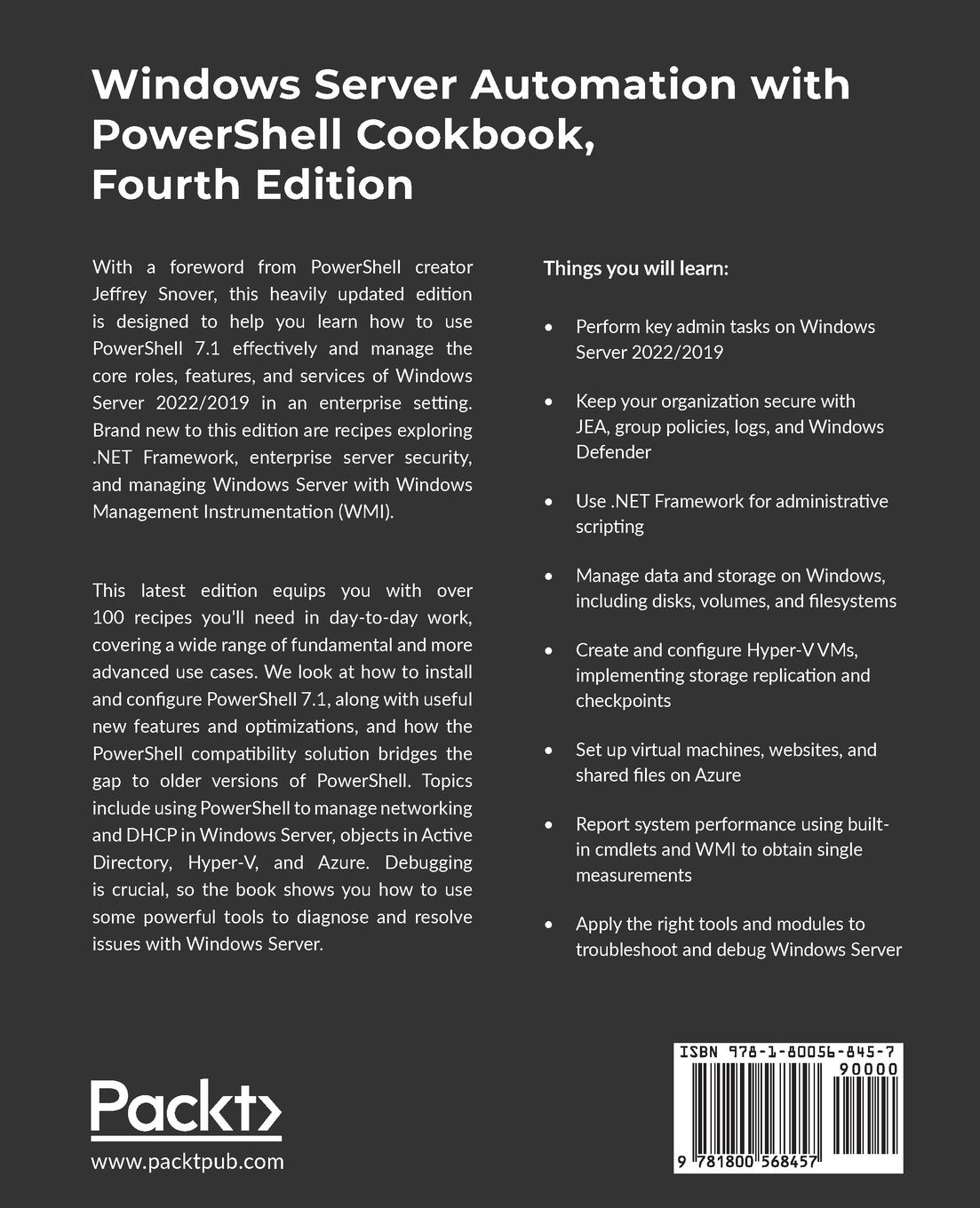Rückseitencover Windows Server Automation with PowerShell Cookbook - Fourth Edition
