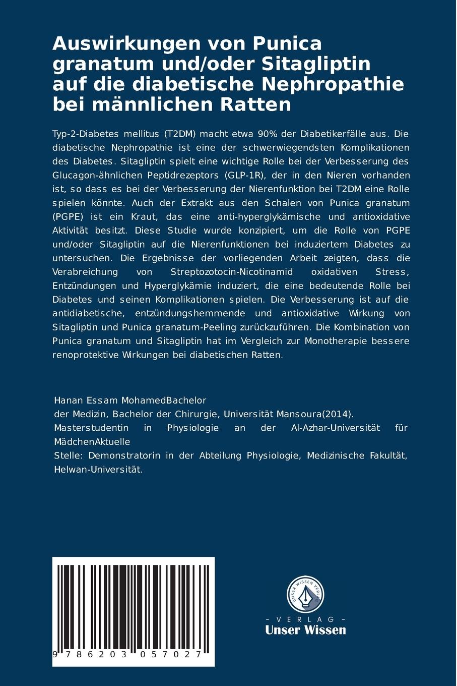 Rückseitencover Auswirkungen von Punica granatum und/oder Sitagliptin auf die diabetische Nephropathie bei männlichen Ratten