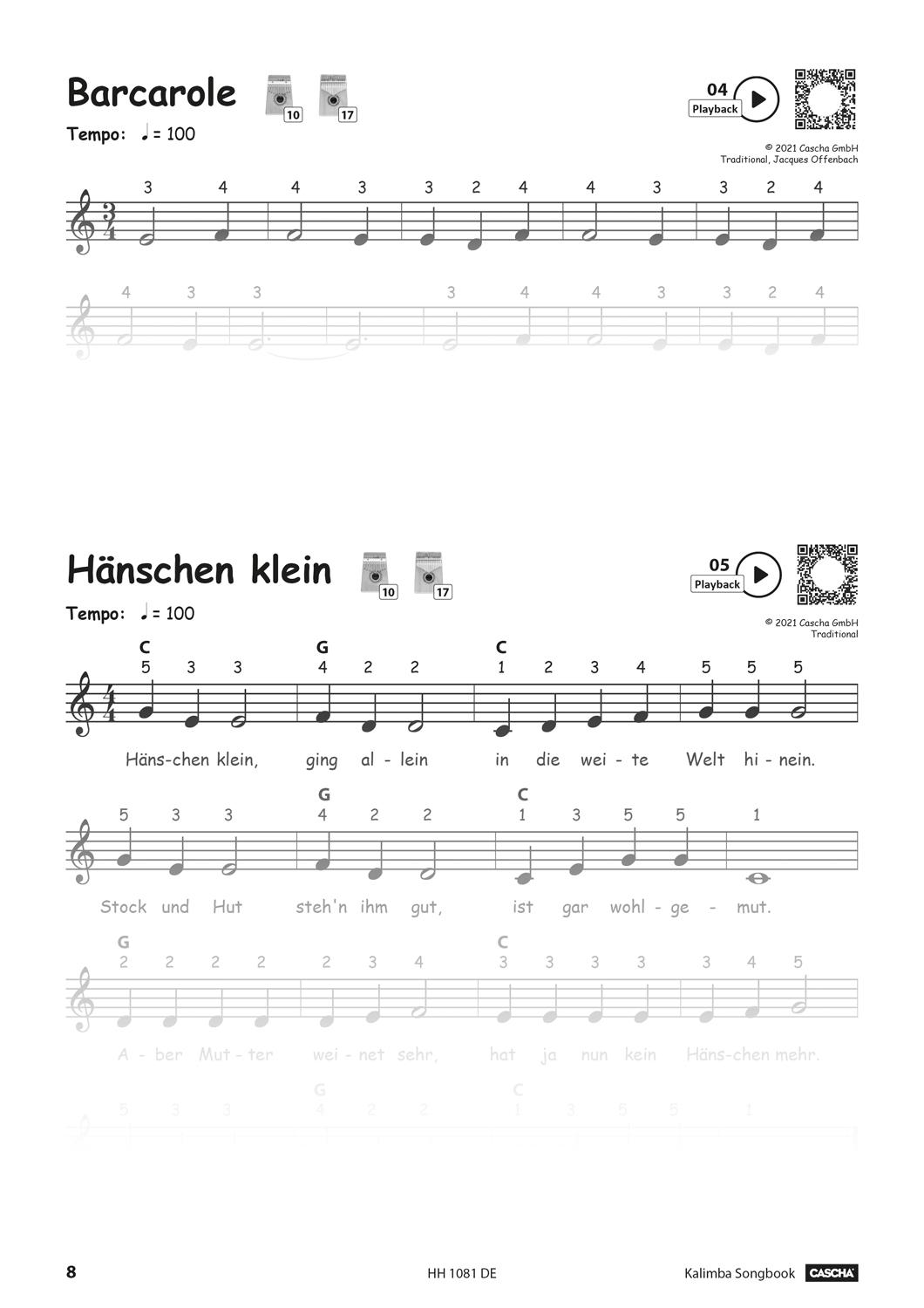 Beispielinhalt (Bild) Kalimba Songbook