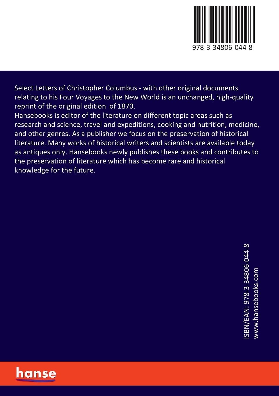 Rückseitencover Select Letters of Christopher Columbus