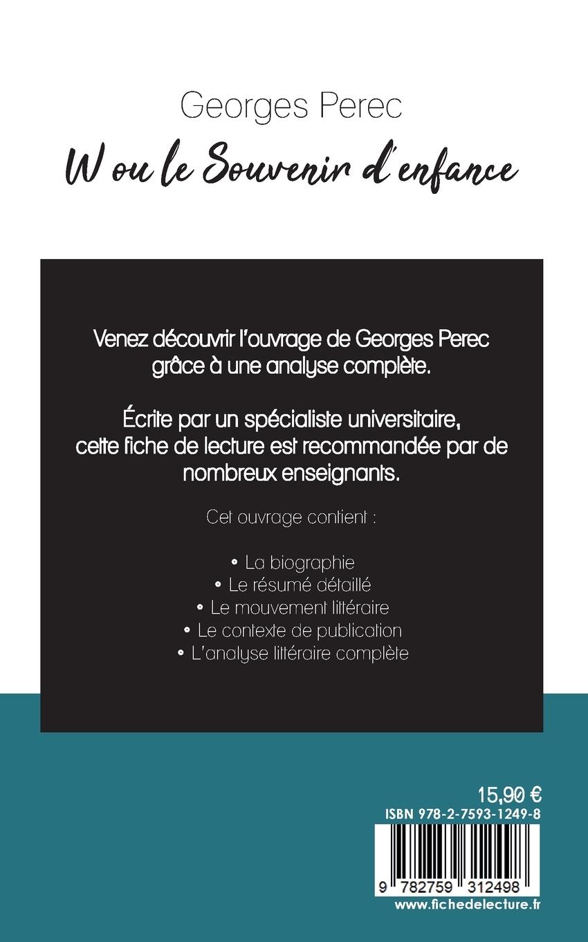 Rückseitencover W ou le Souvenir d'enfance de Georges Perec (fiche de lecture et analyse complète de l'oeuvre)