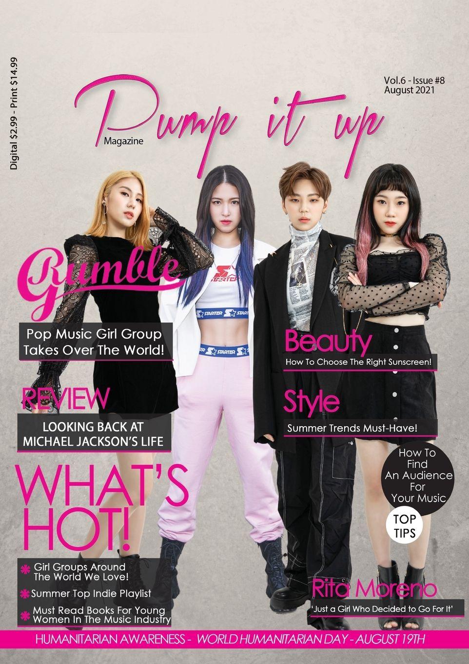 Vorderes Coverbild Pump it up Magazine - K-Pop Sensation RUMBLE G - August 2021