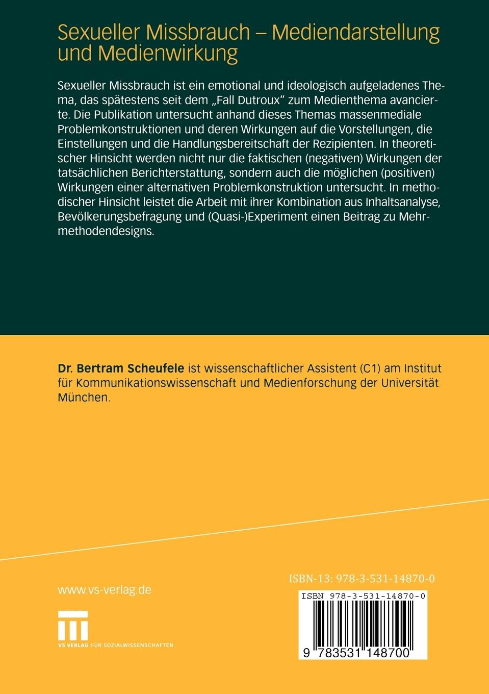 Rückseitencover Sexueller Missbrauch - Mediendarstellung und Medienwirkung