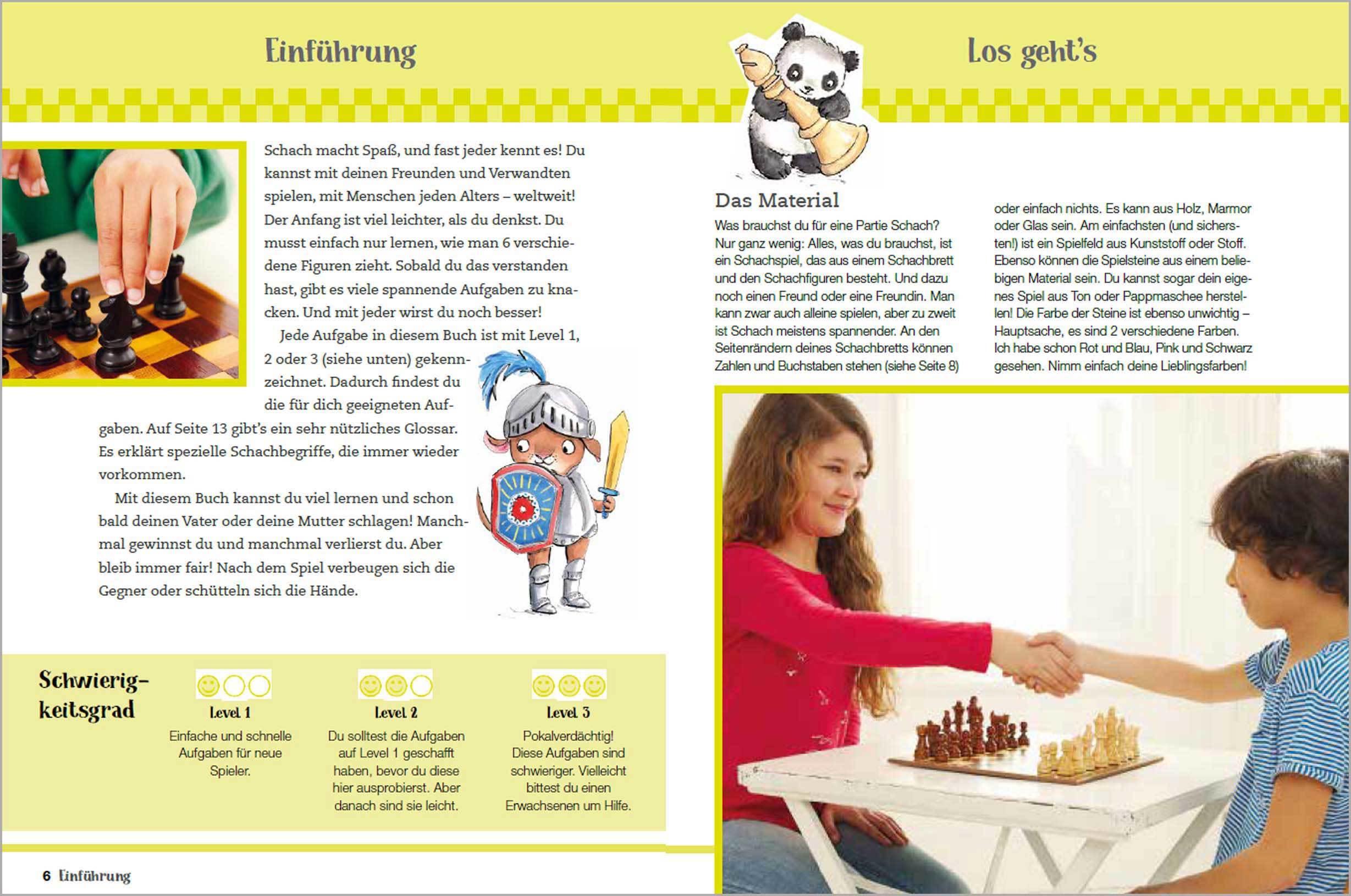 Beispielinhalt (Bild) Mein erstes Buch vom Schach. Tricks und Strategien in 3 Schwierigkeitsstufen. Für Kinder ab 7 Jahren