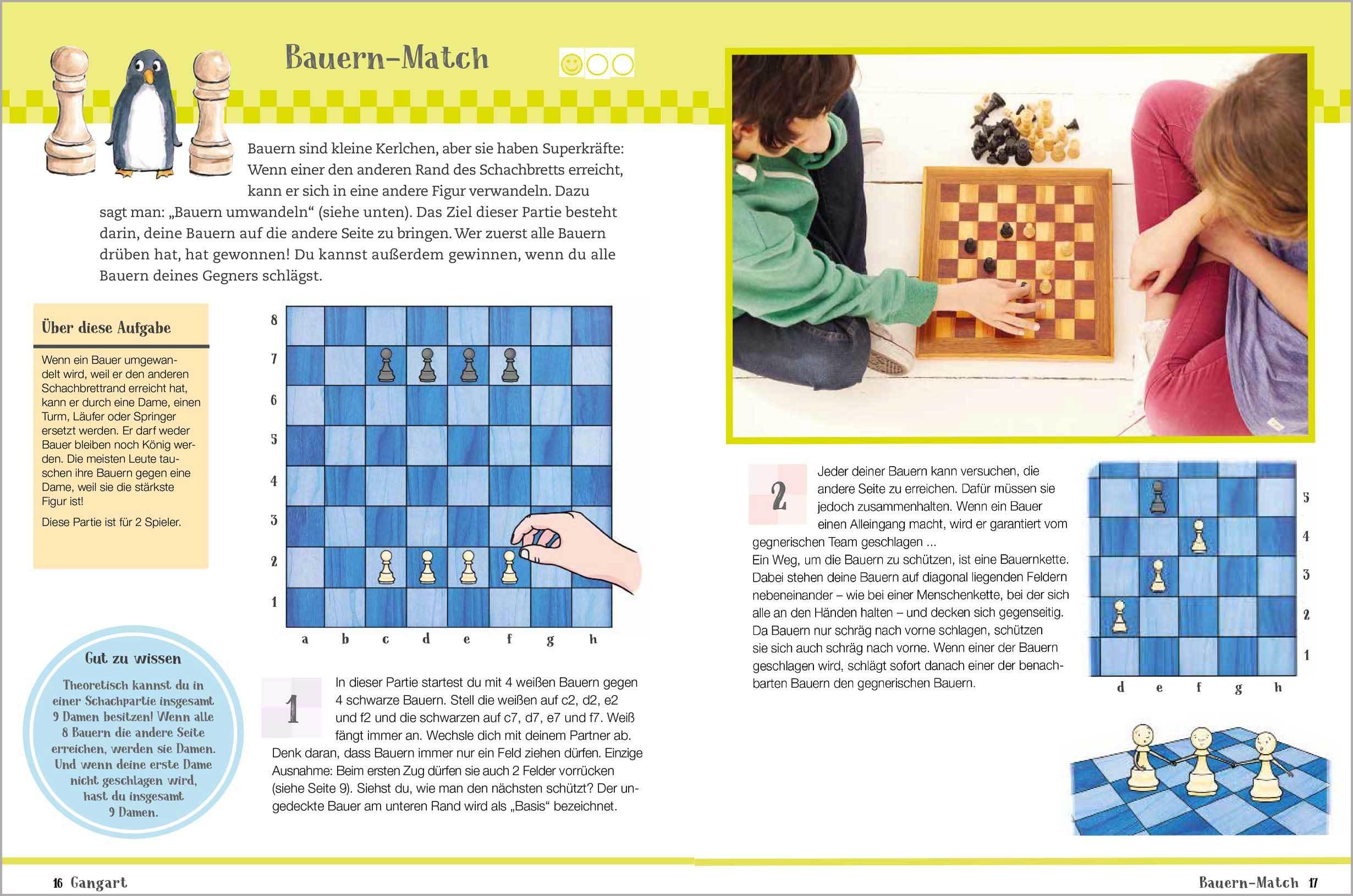 Beispielinhalt (Bild) Mein erstes Buch vom Schach. Tricks und Strategien in 3 Schwierigkeitsstufen. Für Kinder ab 7 Jahren