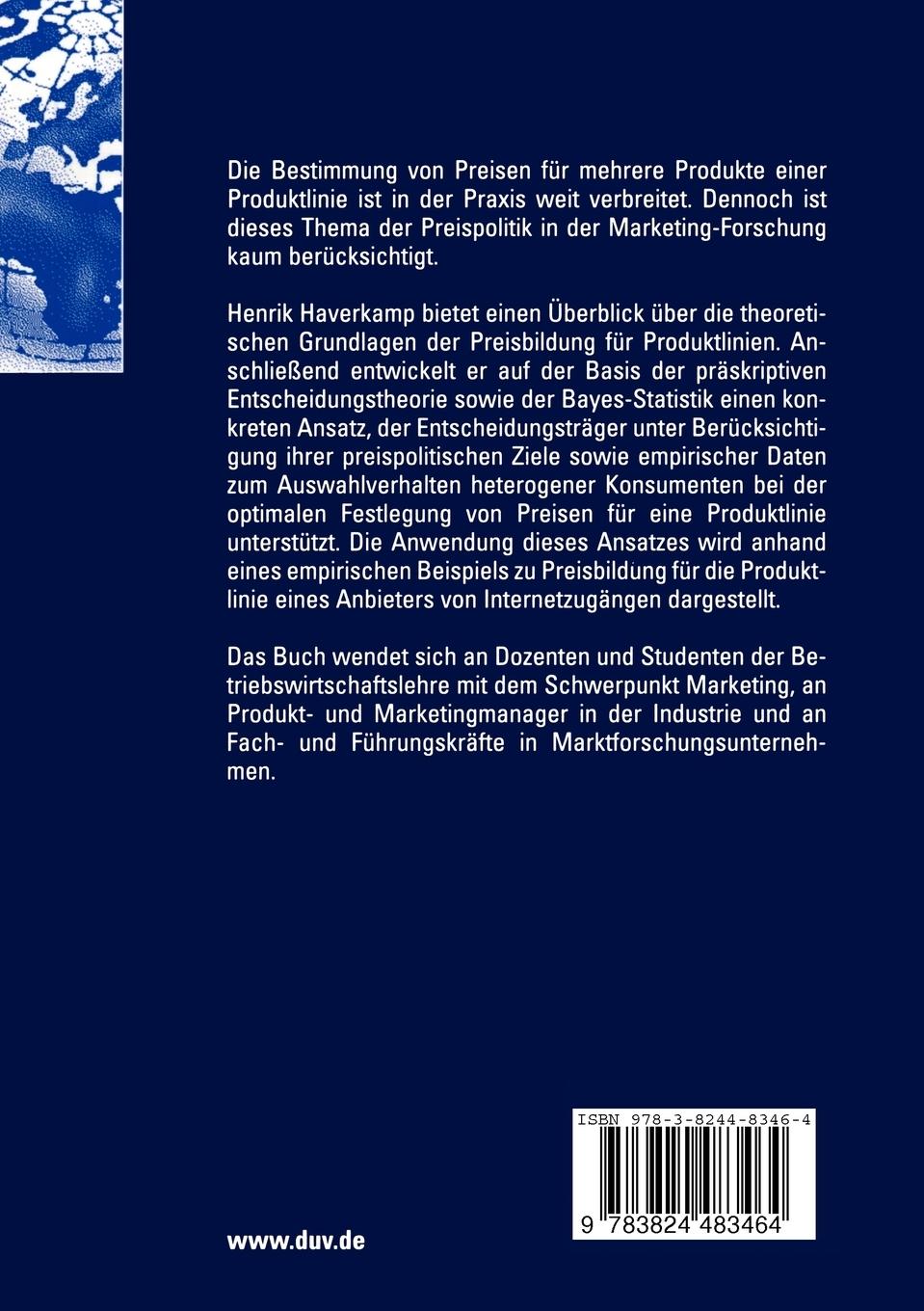 Rückseitencover Preisbildung für Produktlinien