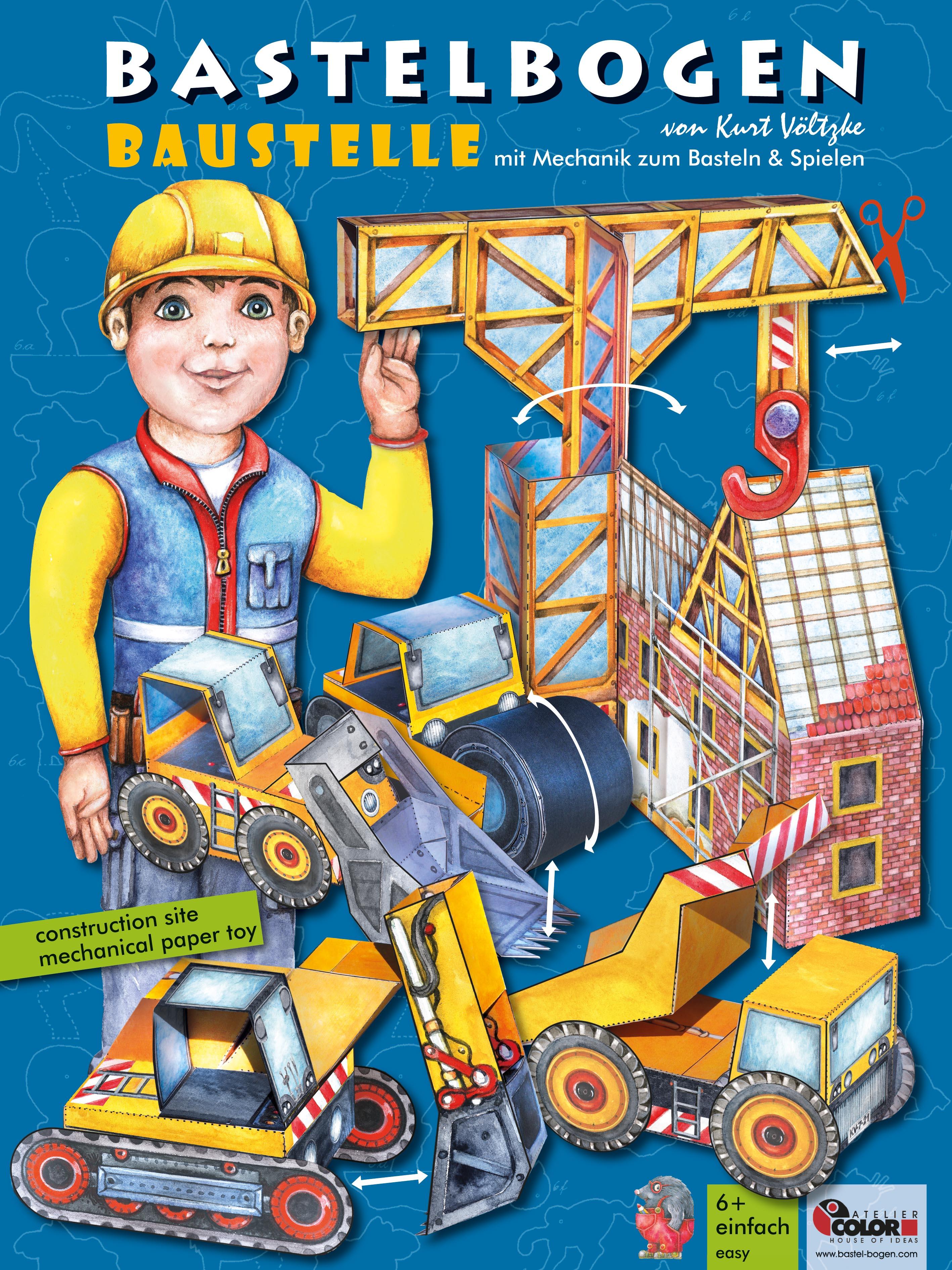 Vorderes Coverbild Baustelle Bastelbogen mit Baufahrzeugen & Papiermechanik