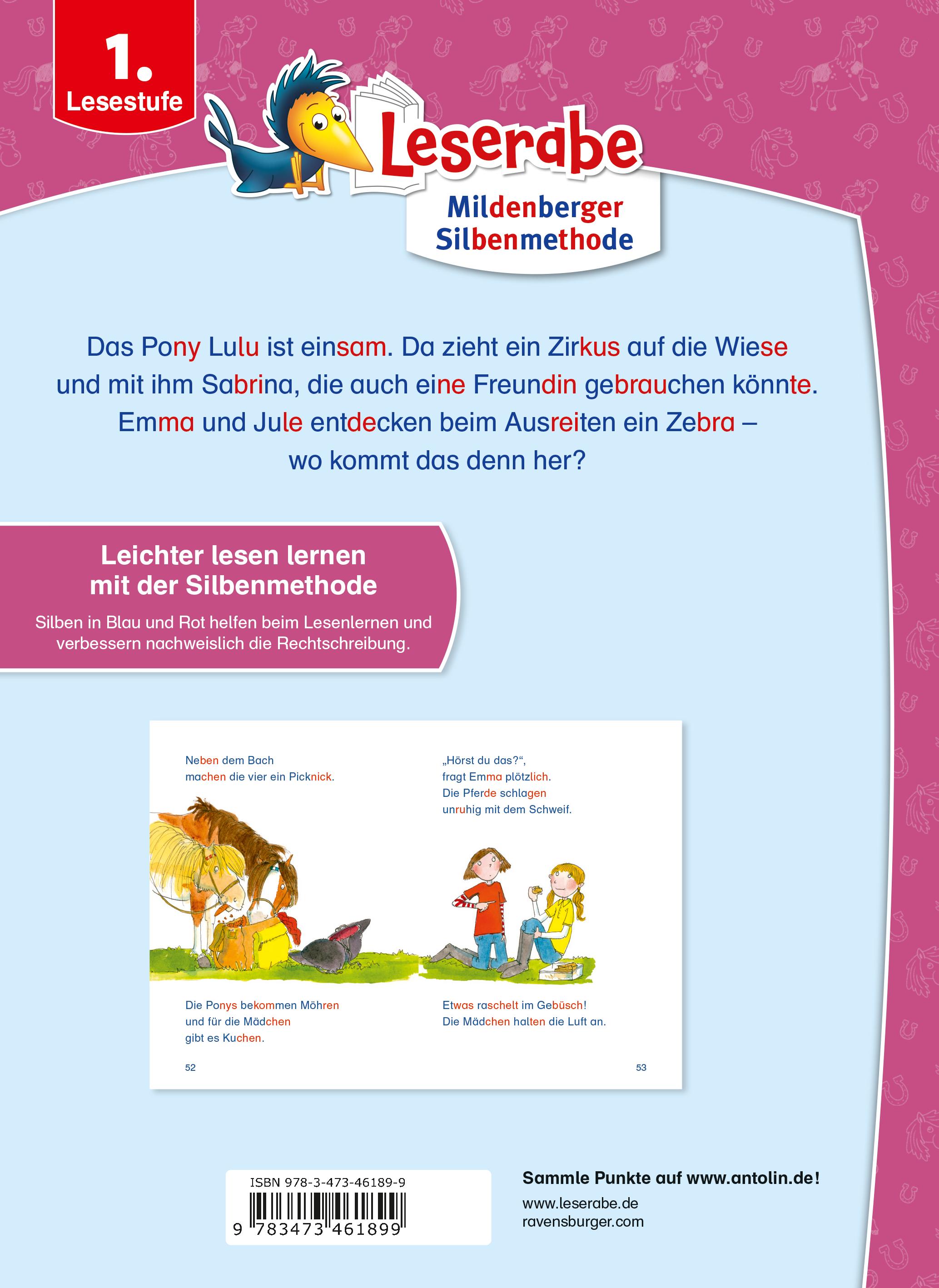 Rückseitencover Ponygeschichten - Silbe für Silbe lesen lernen - Leserabe ab 1. Klasse - Erstlesebuch für Kinder ab 6 Jahren