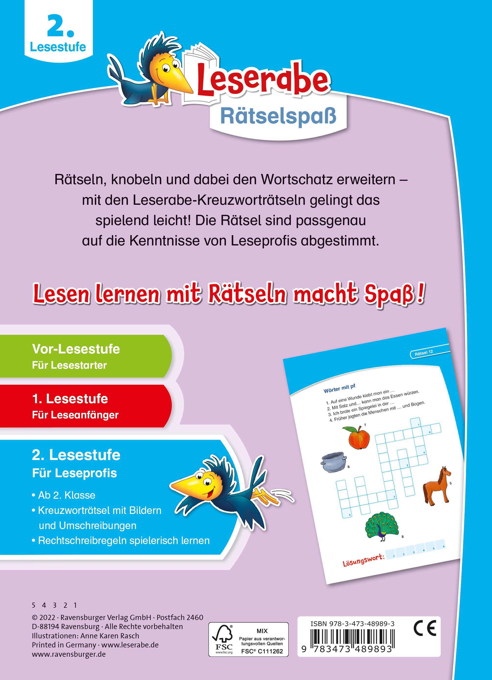 Rückseitencover Ravensburger Leserabe Rätselspaß - Kreuzworträtsel zum Lesenlernen - 2. Lesestufe