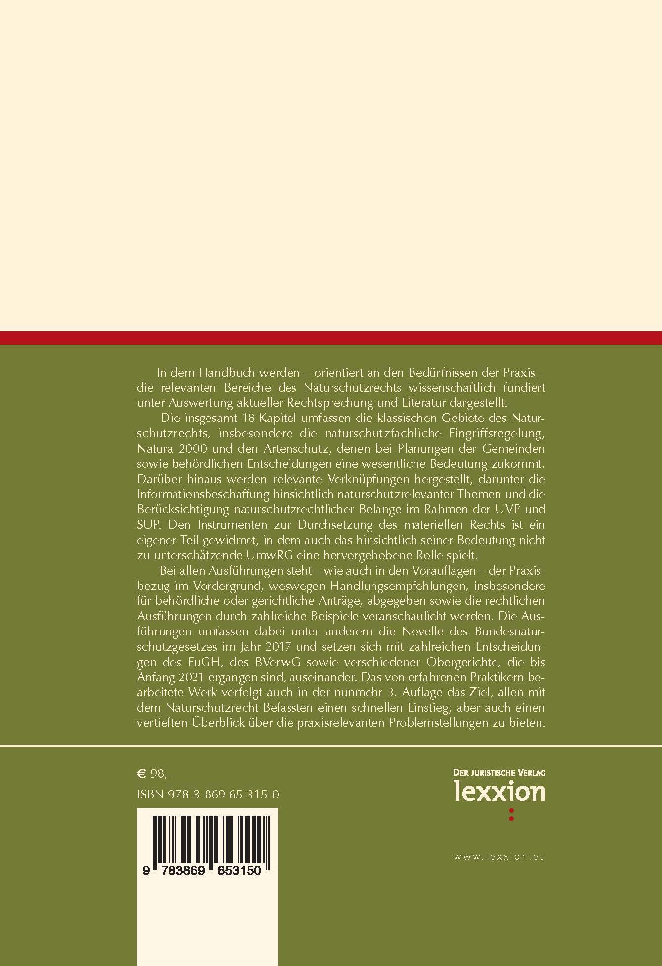 Rückseitencover Naturschutzrecht in der Praxis
