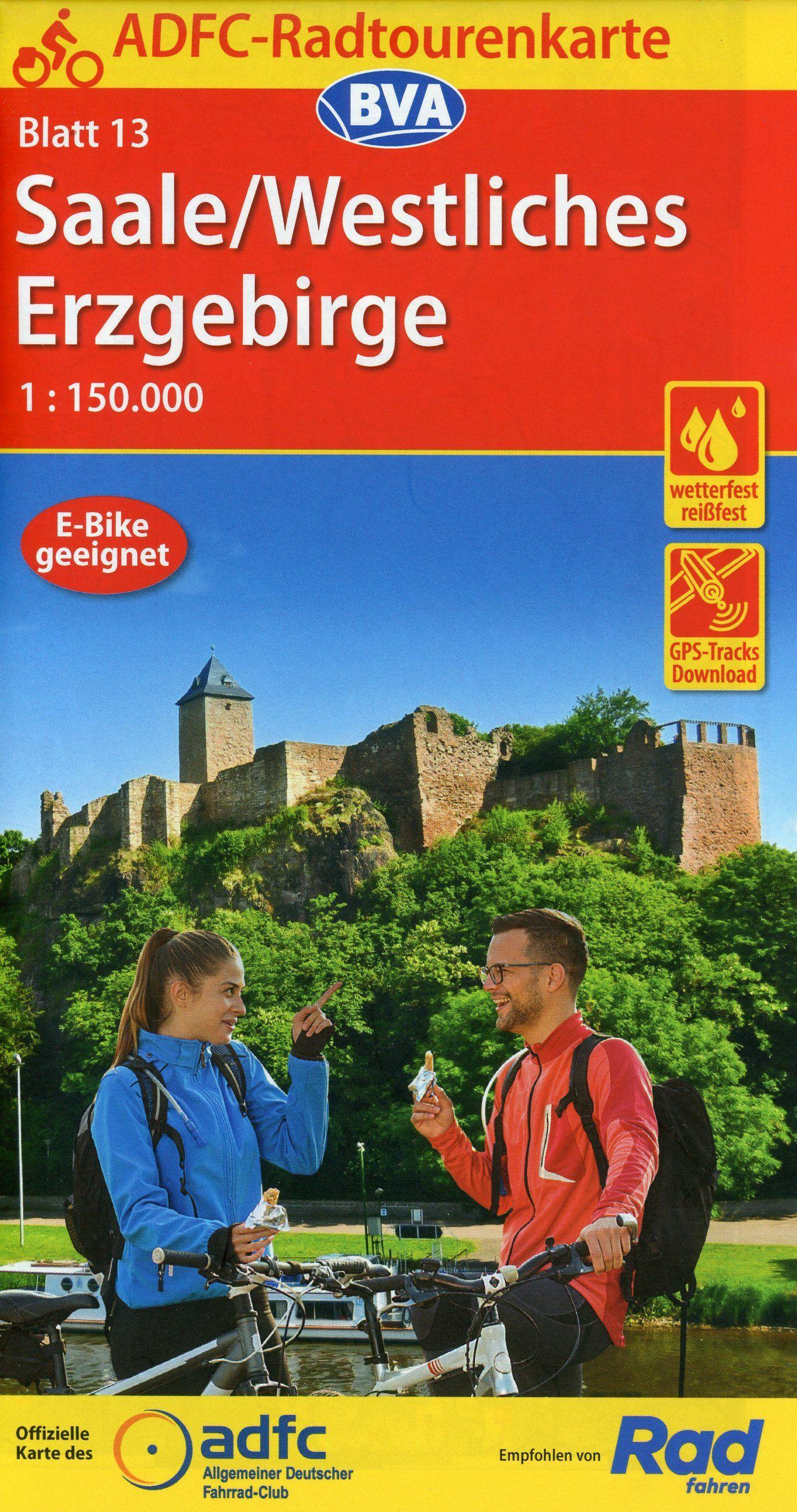 Vorderes Coverbild ADFC-Radtourenkarte 13 Saale /Westliches Erzgebirge 1:150.000, reiß- und wetterfest, E-Bike geeignet, GPS-Tracks Download
