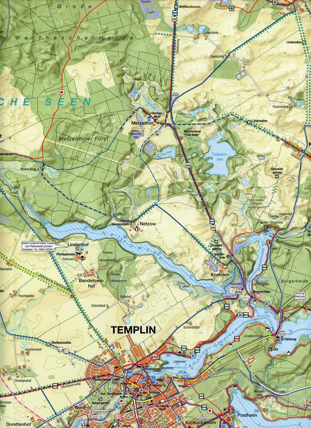 Beispielinhalt (Bild) Templin 1 : 35 000 Rad-, Wander- und Gewässerkarte