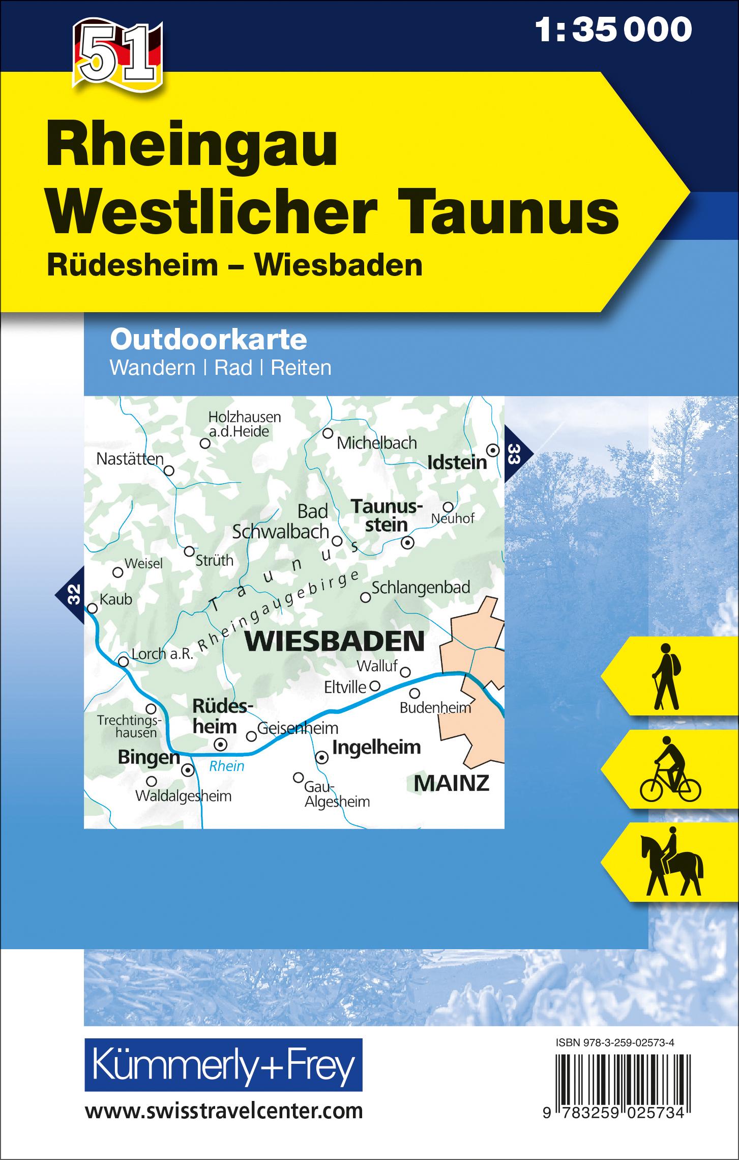 Rückseitencover Rheingau Westlicher Taunus Rüdesheim, Wiesbaden, Nr. 51 Outdoor Deutschland 1:35 000