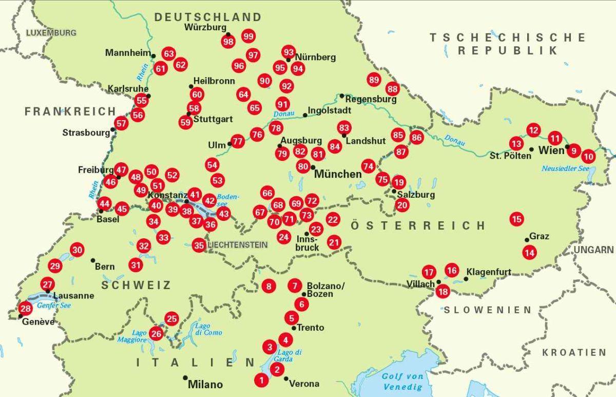 Beispielinhalt (Bild) Die 99 schönsten Radtouren für Camper in Süddeutschland, Österreich, Südtirol und der Schweiz