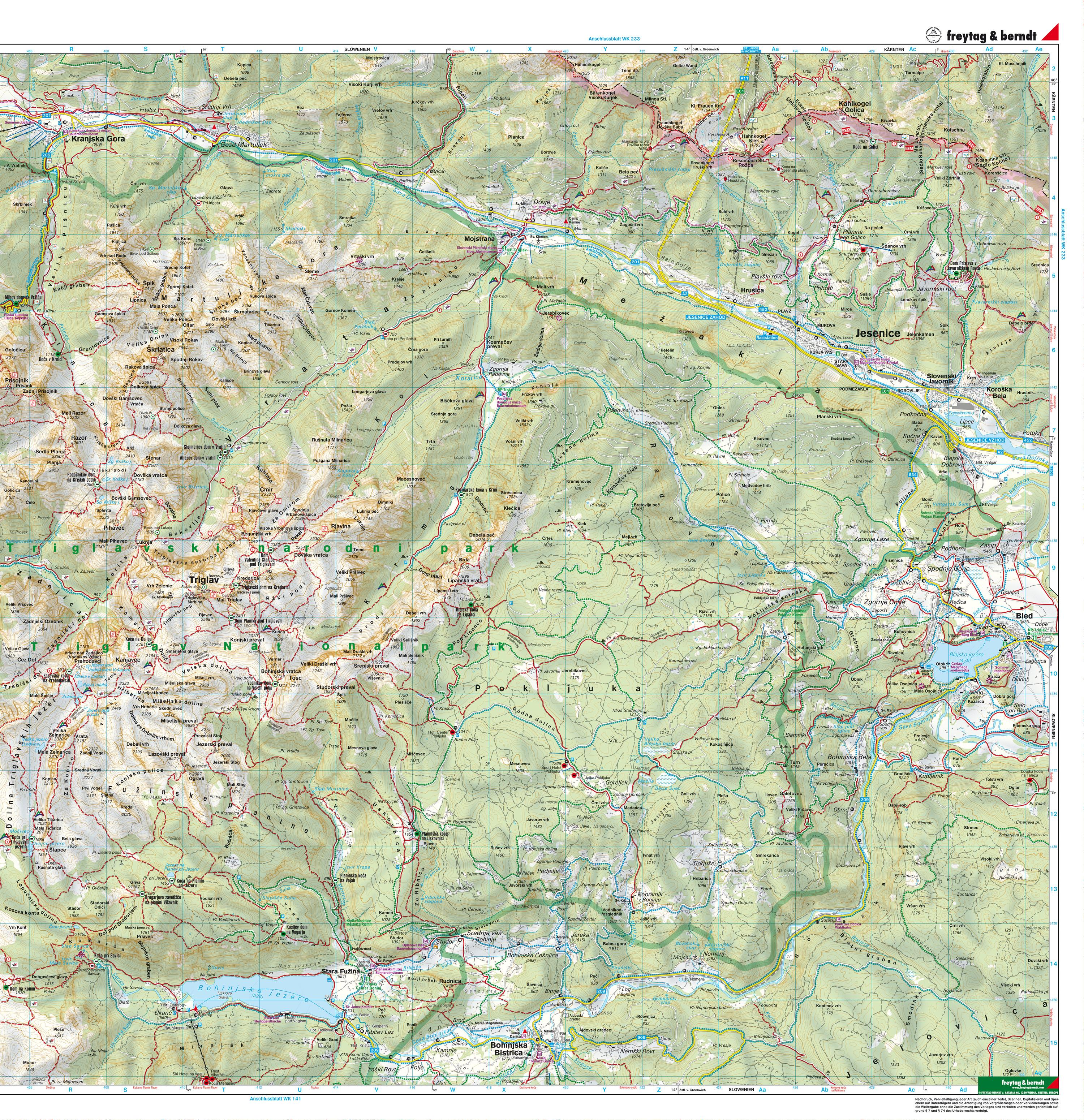 Beispielinhalt (Bild) WK 5141 Nationalpark Triglav - Kranjska Gora - Planica - Bled, Wanderkarte 1:35.000