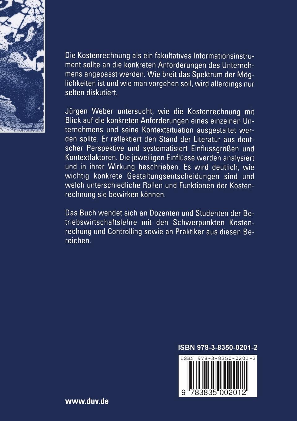 Rückseitencover Gestaltung der Kostenrechnung