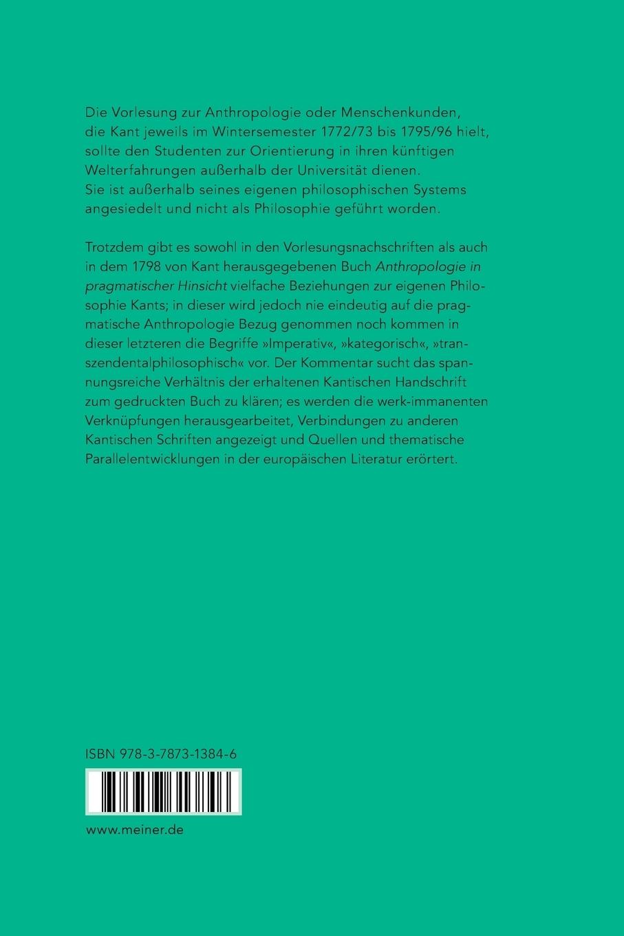 Rückseitencover Kritischer Kommentar zu Kants "Anthropologie in pragmatischer Hinsicht" (1798)