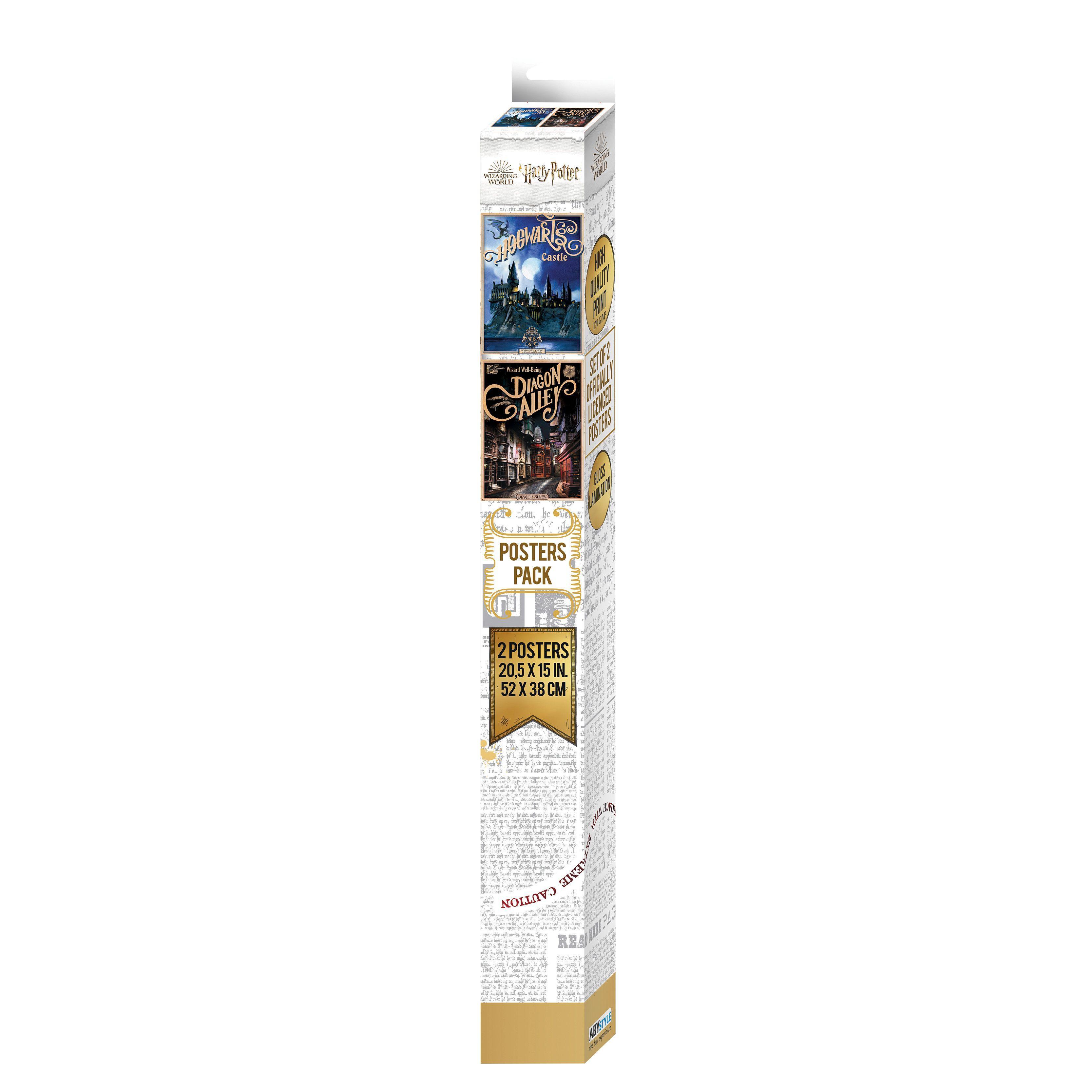 Beispielinhalt (Bild) HARRY POTTER - Set 2 Chibi Posters - Retro Hogwarts&Diagon (52x38)