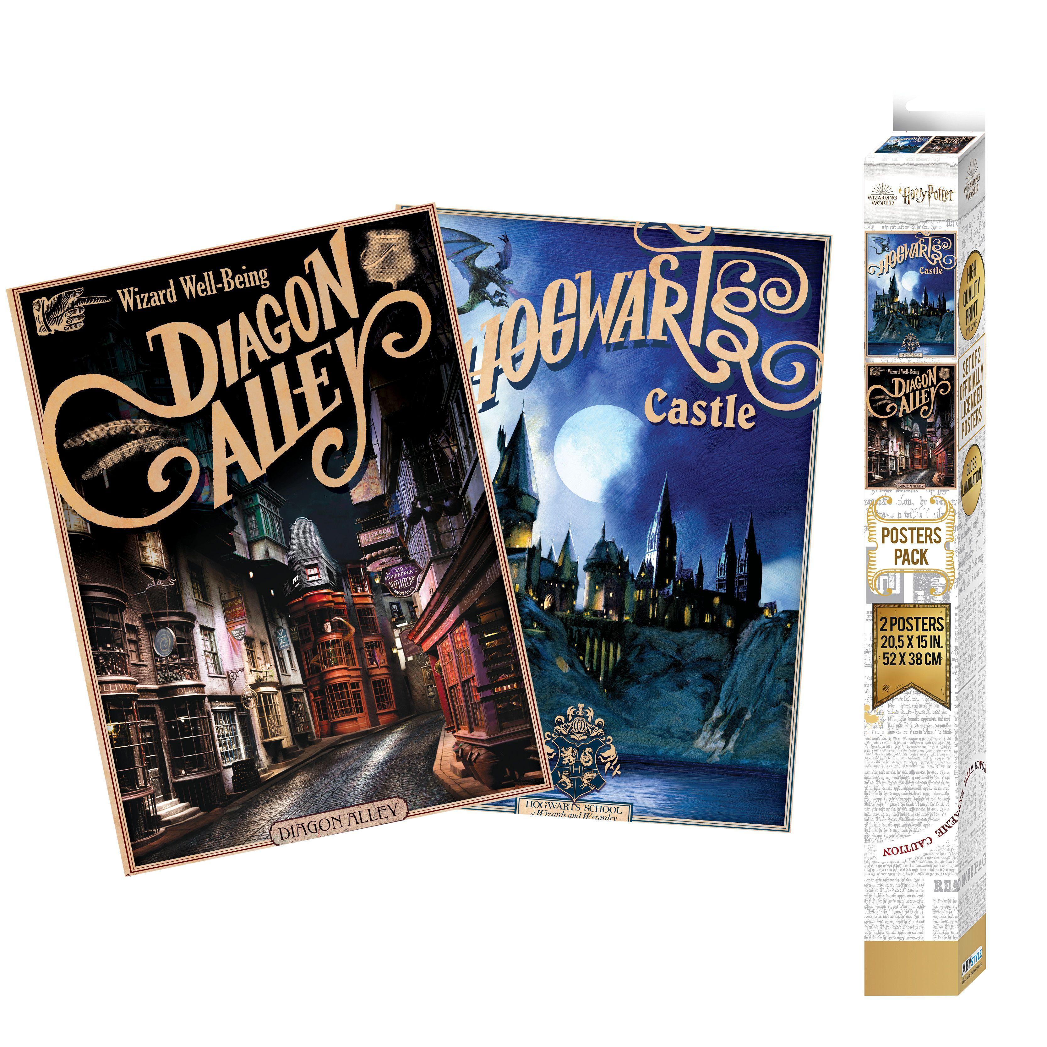 Vorderes Coverbild HARRY POTTER - Set 2 Chibi Posters - Retro Hogwarts&Diagon (52x38)