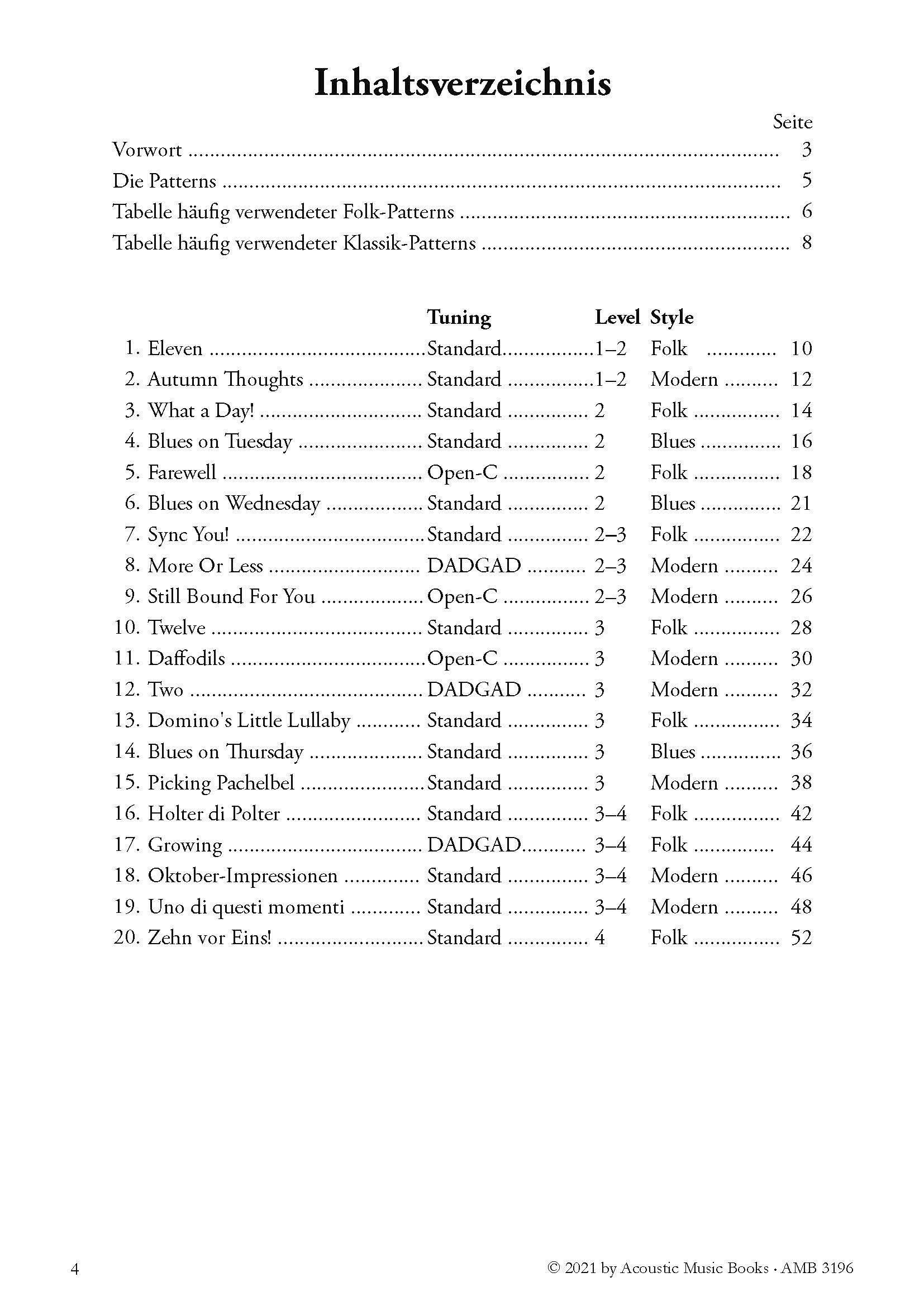 Beispielinhalt (Bild) Pick it up! 20 Fingerpicking Solostücke. Leicht bis mittelschwer.