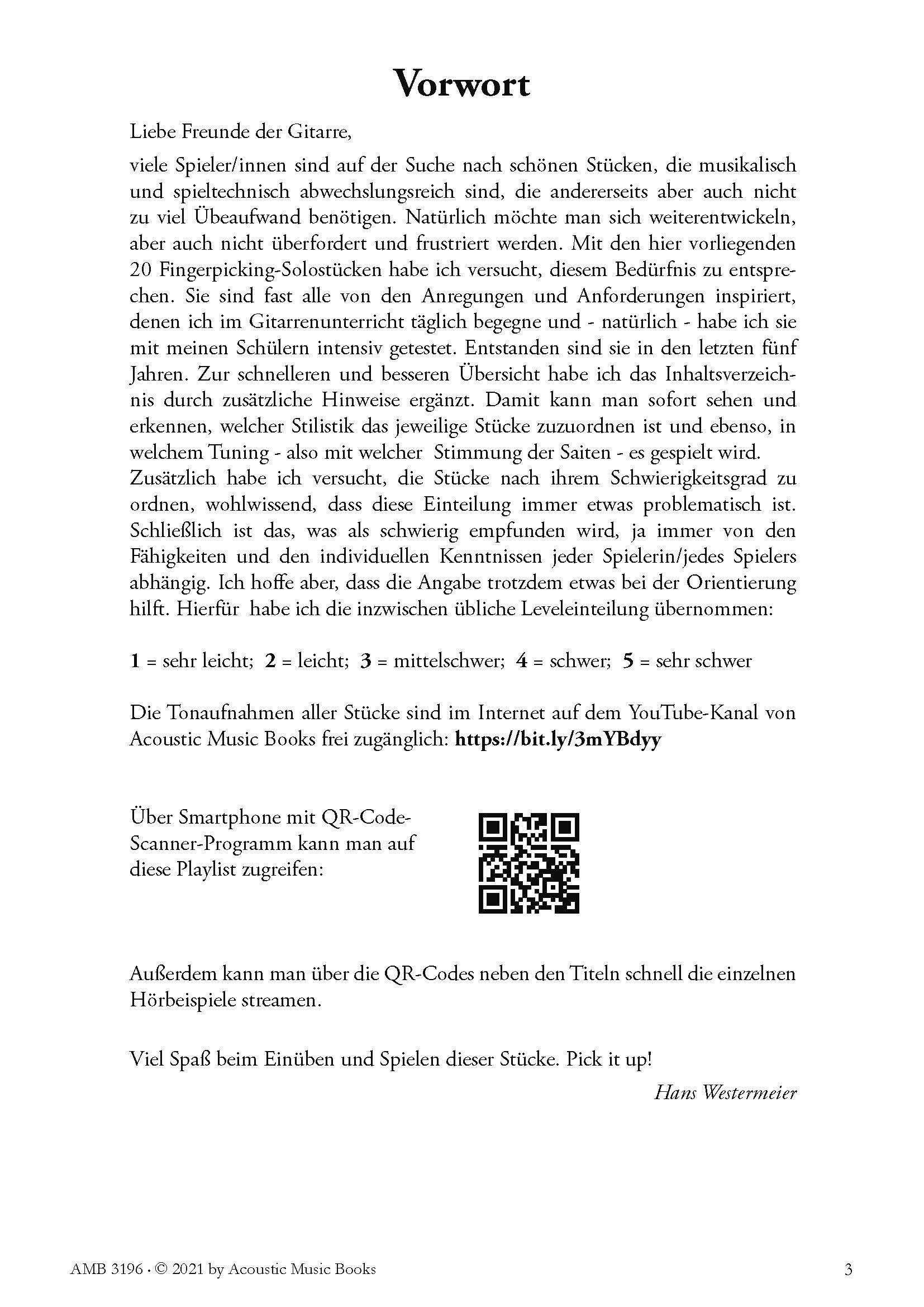 Beispielinhalt (Bild) Pick it up! 20 Fingerpicking Solostücke. Leicht bis mittelschwer.