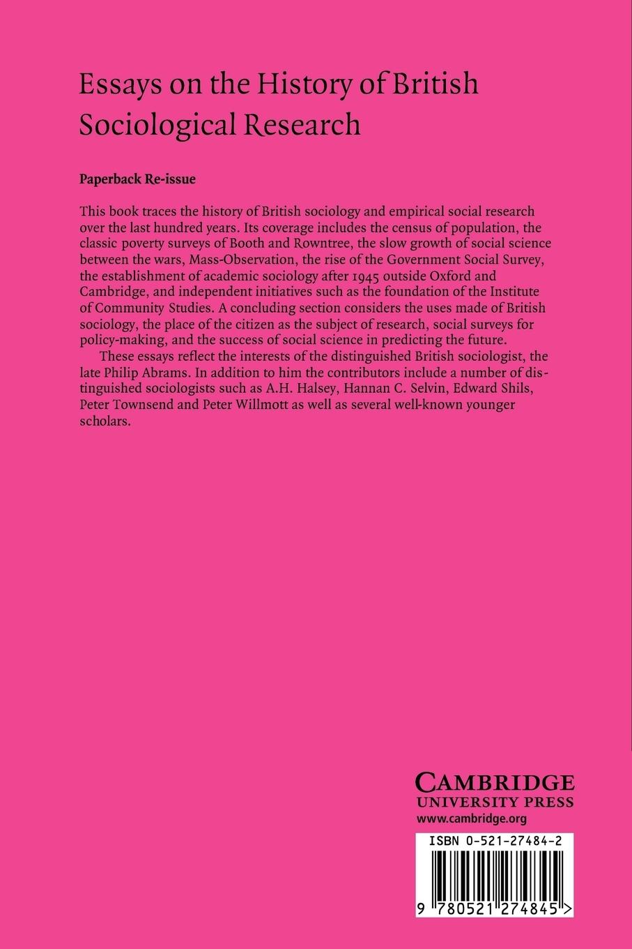 Rückseitencover Essays on the History of British Sociological Research