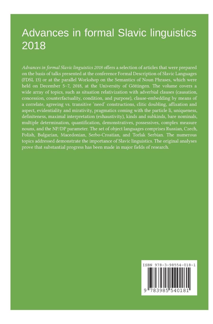 Rückseitencover Advances in formal Slavic linguistics 2018