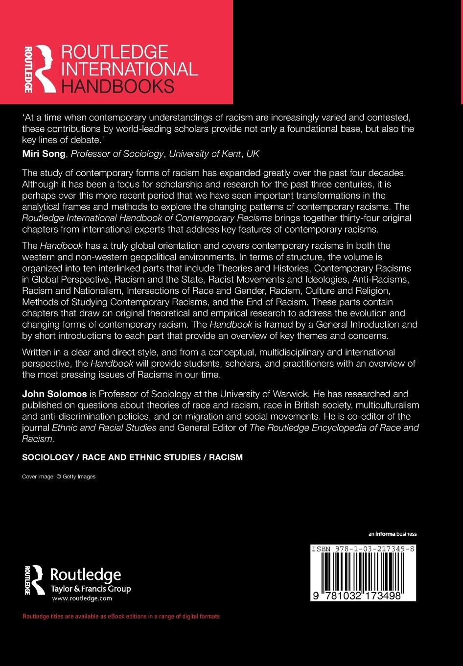 Rückseitencover Routledge International Handbook of Contemporary Racisms