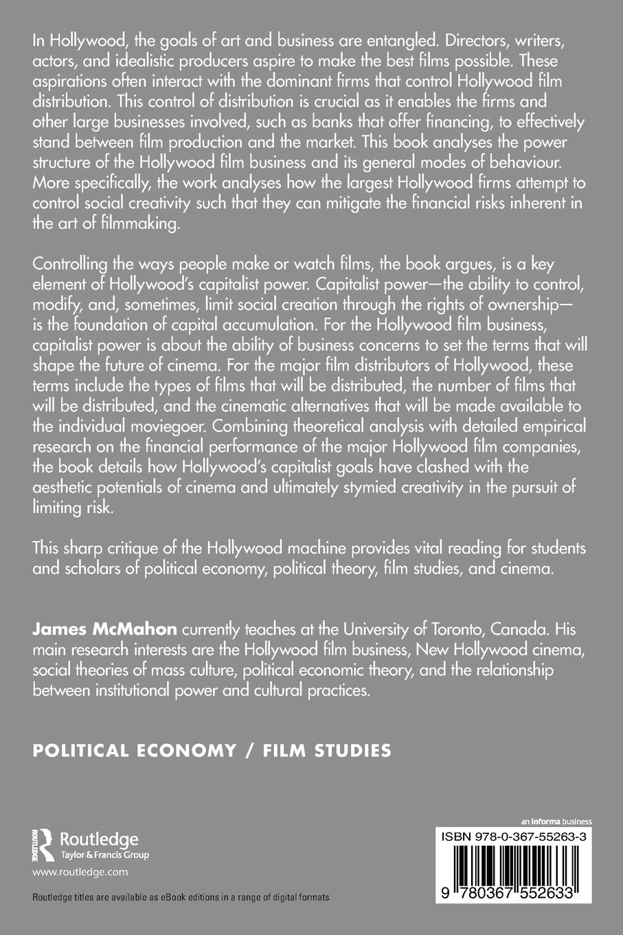 Rückseitencover The Political Economy of Hollywood