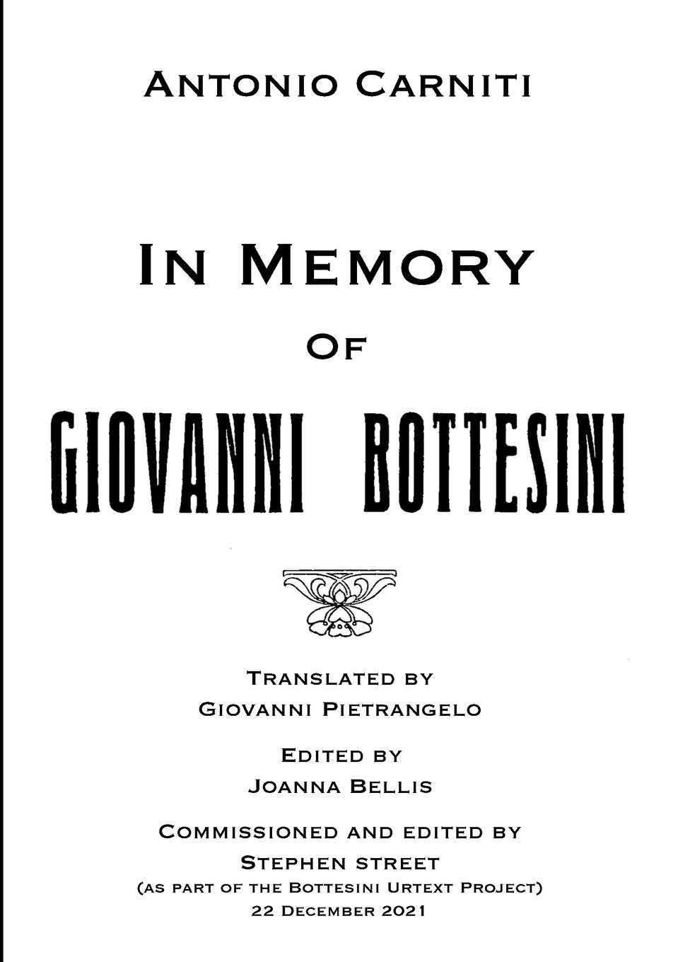 Vorderes Coverbild In Memory Of Giovanni Bottesini