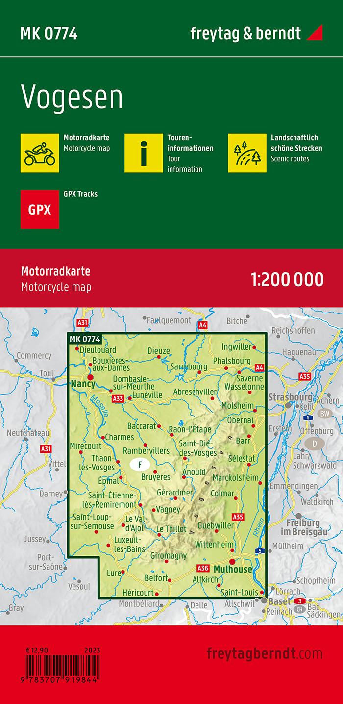 Rückseitencover Vogesen, Motorradkarte 1:200.000, freytag & berndt