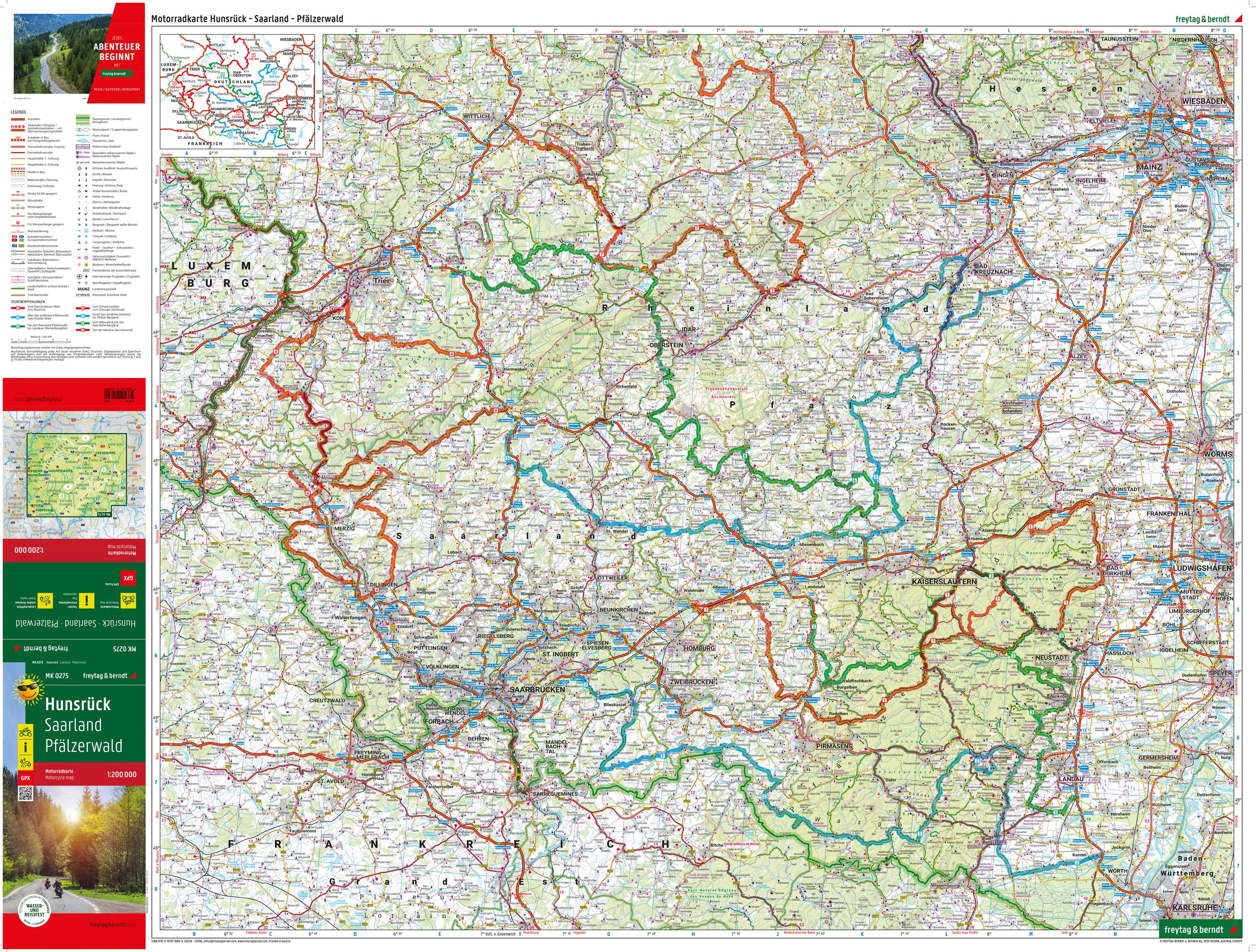 Beispielinhalt (Bild) Hunsrück, Motorradkarte 1:200.000, freytag & berndt