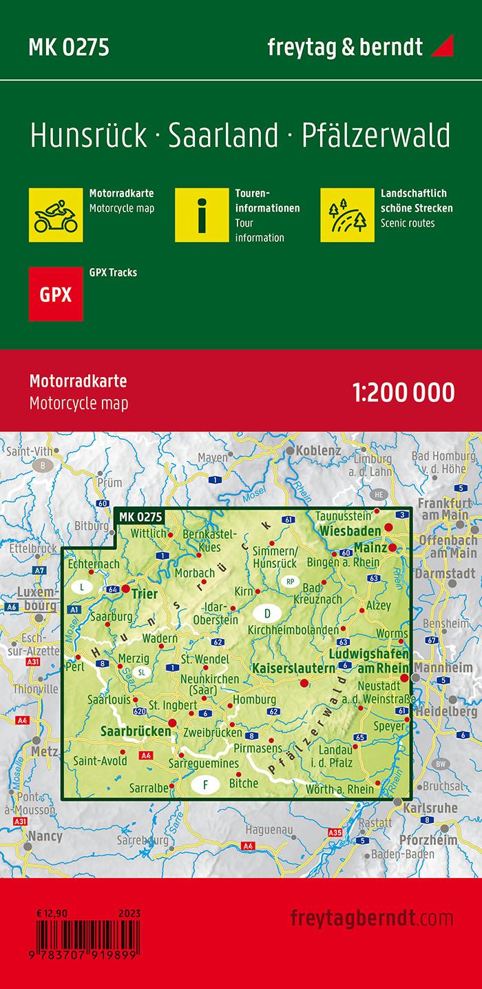 Rückseitencover Hunsrück, Motorradkarte 1:200.000, freytag & berndt