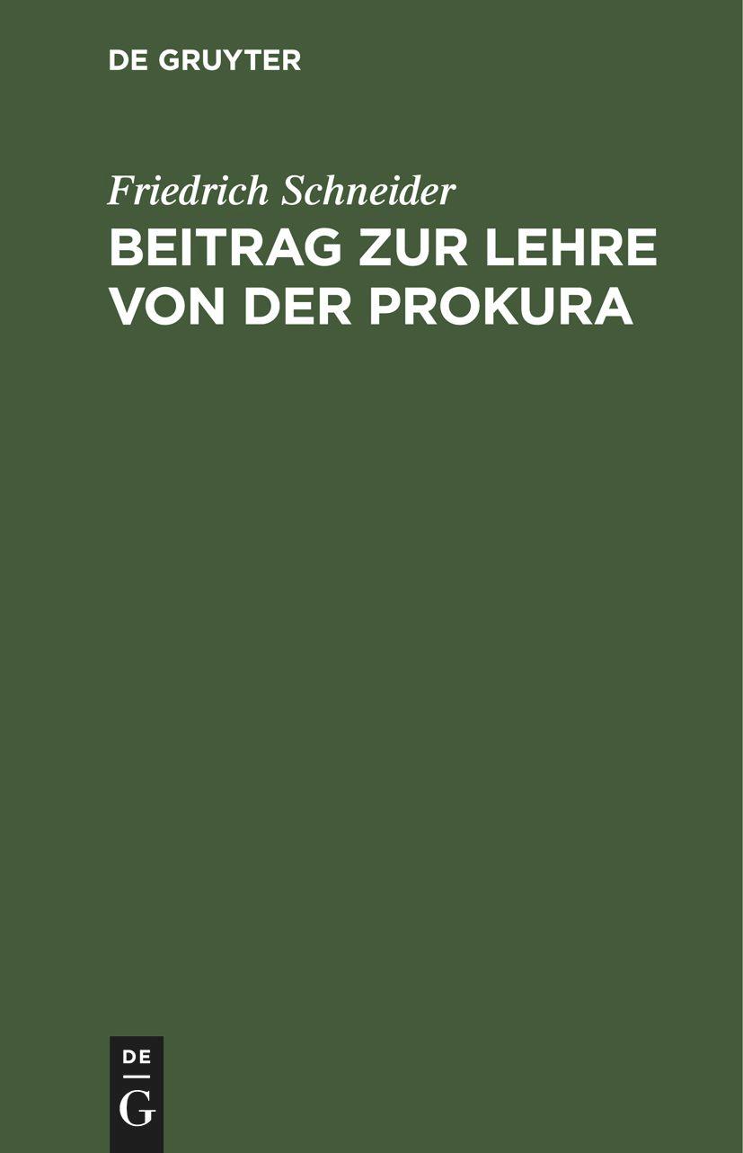 Vorderes Coverbild Beitrag zur Lehre von der Prokura