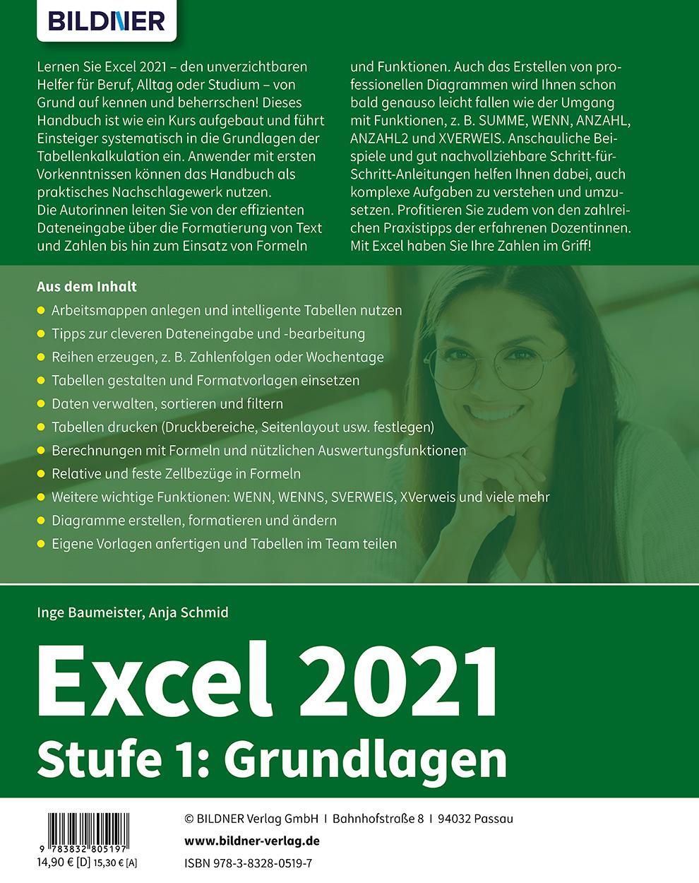 Rückseitencover Excel 2021 - Stufe 1: Grundlagen