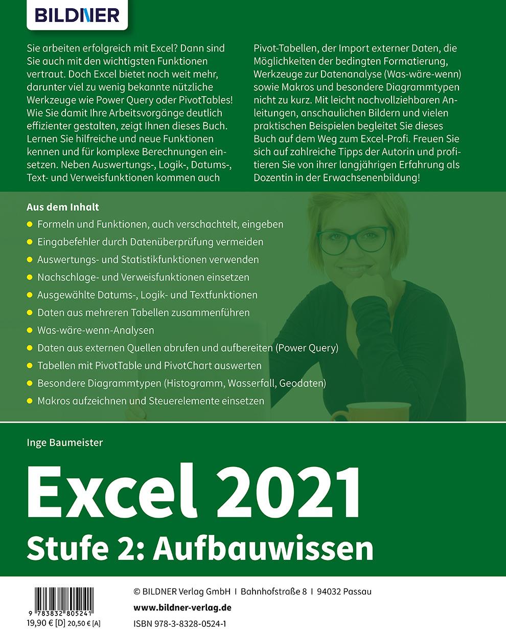 Rückseitencover Excel 2021 - Stufe 2: Aufbauwissen