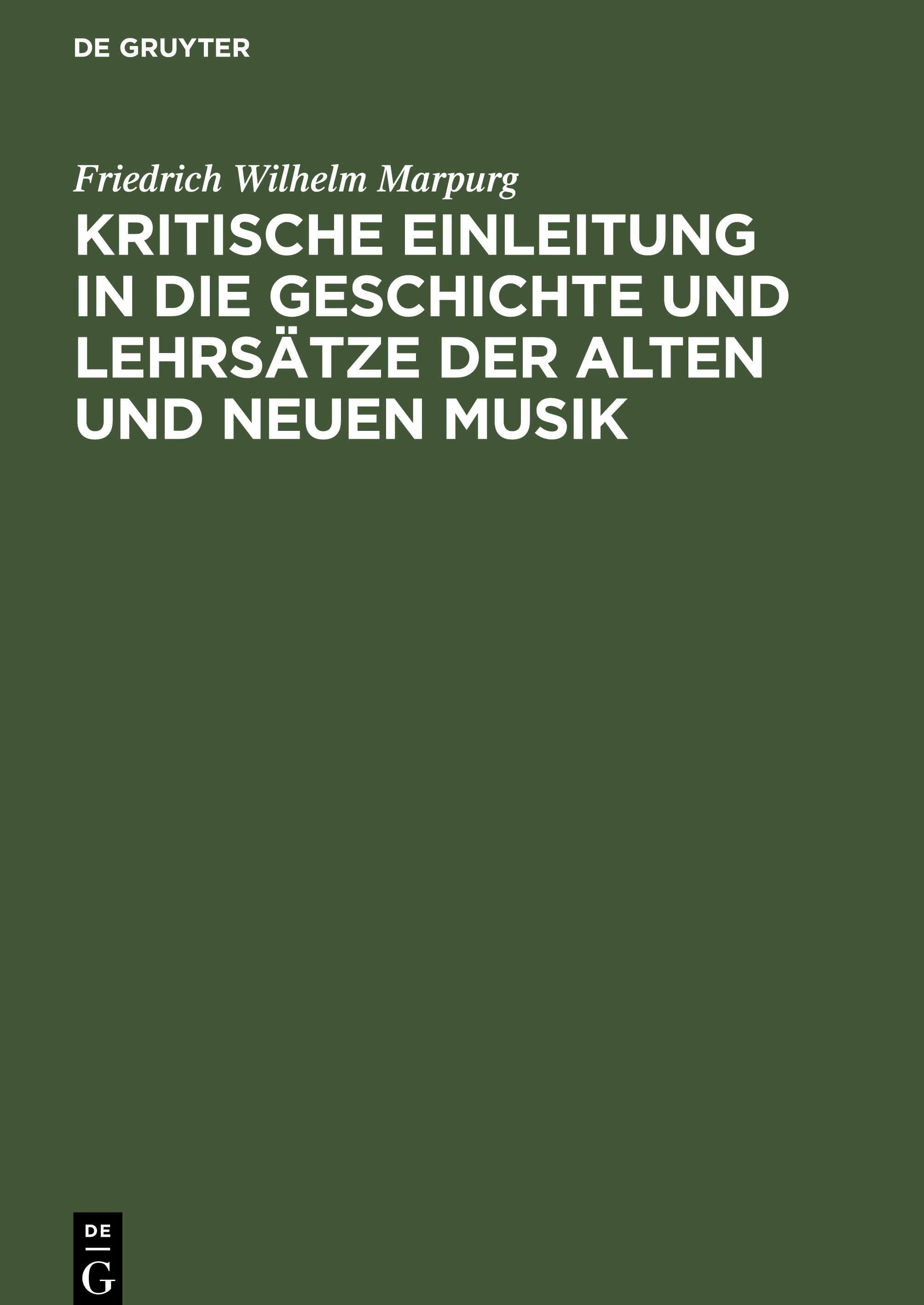 Vorderes Coverbild Kritische Einleitung in die Geschichte und Lehrsätze der alten und neuen Musik