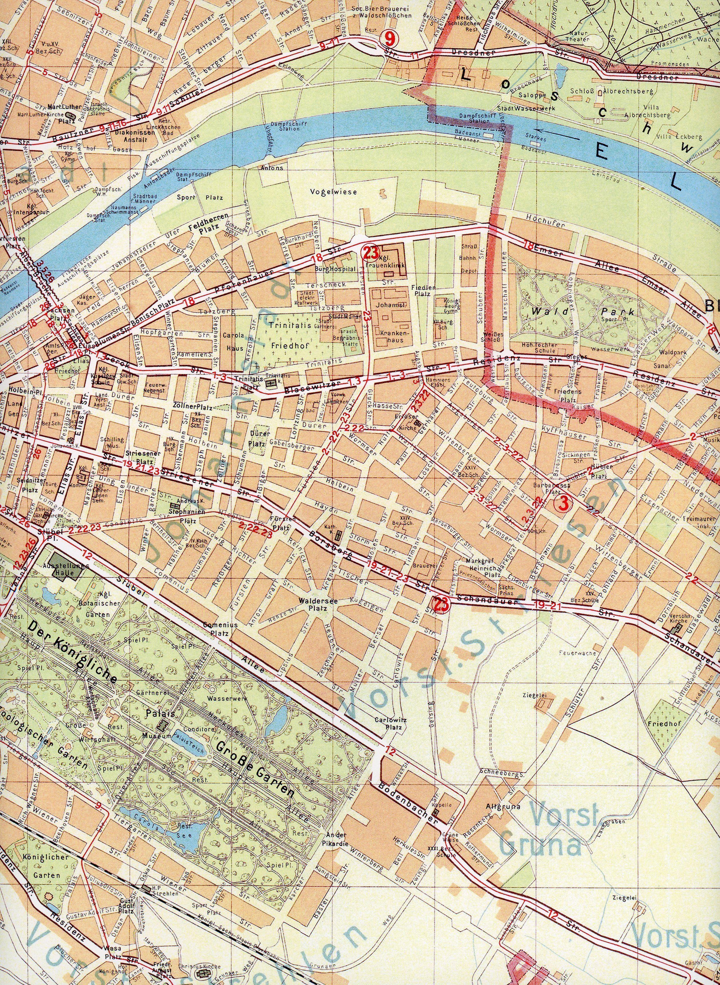 Beispielinhalt (Bild) Stadtplan vom alten Dresden um 1911 (1 : 15.000)