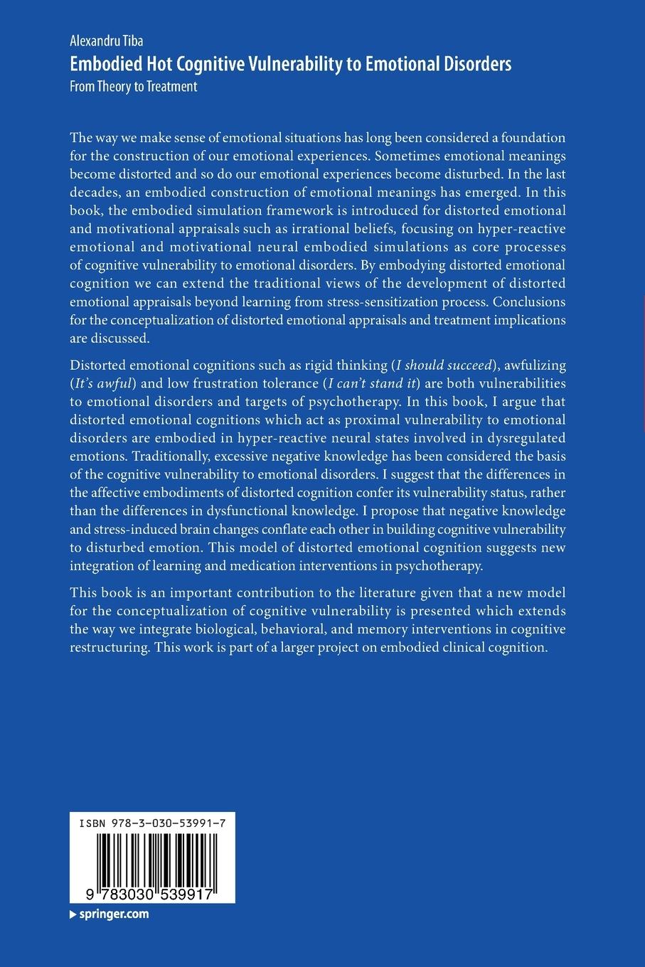 Rückseitencover Embodied Hot Cognitive Vulnerability to Emotional Disorders¿