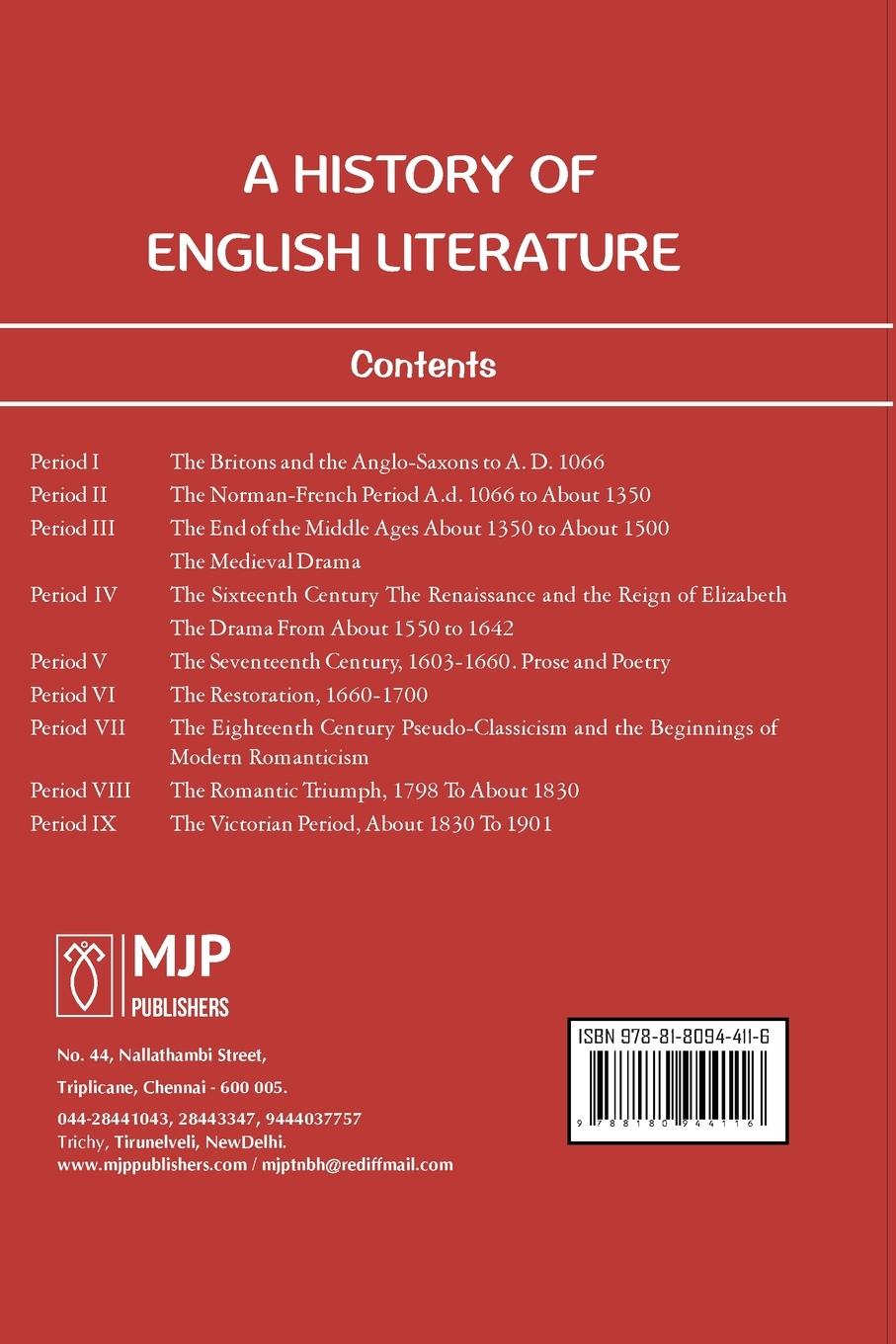 Rückseitencover A History of English Literature