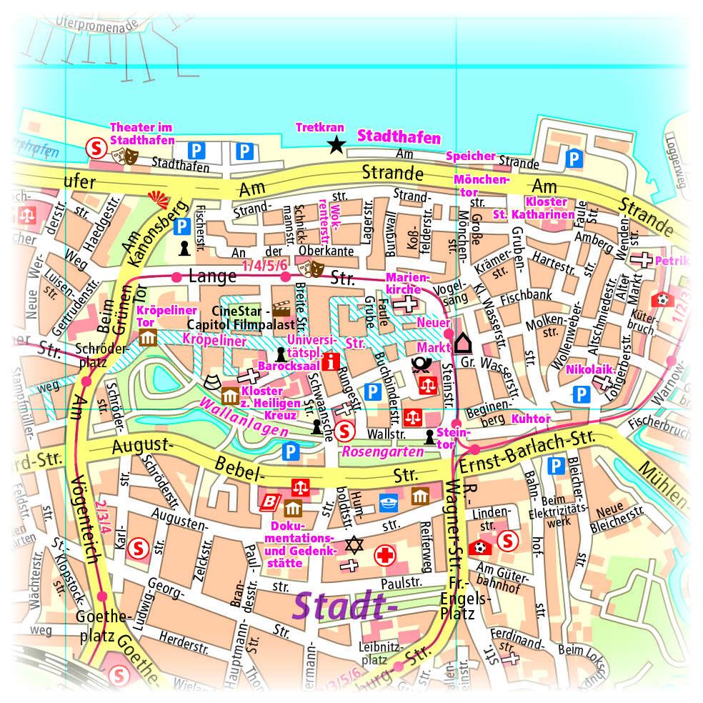 Beispielinhalt (Bild) Rostock. Stadtplan 1:16 000
