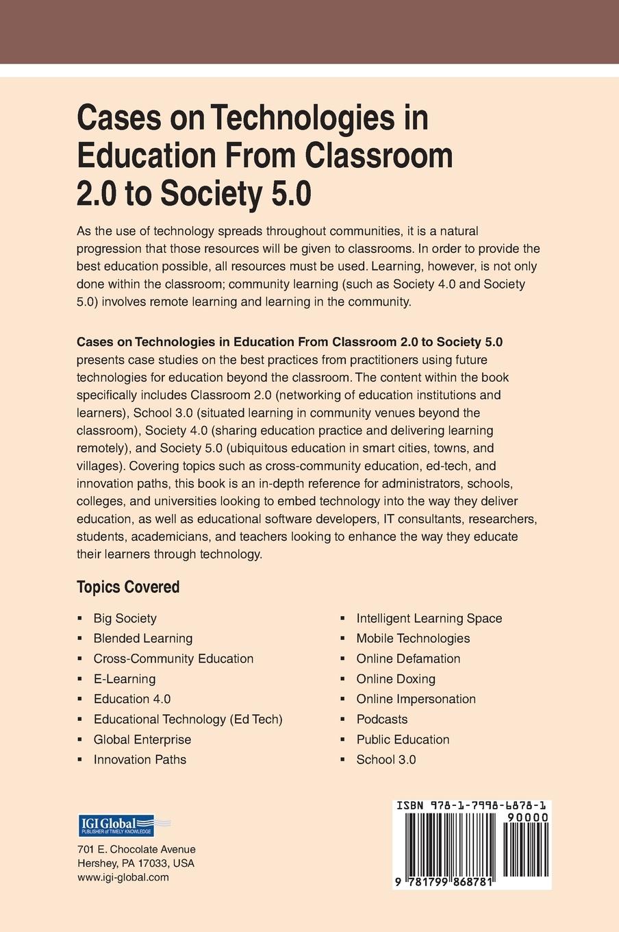 Rückseitencover Cases on Technologies in Education From Classroom 2.0 to Society 5.0