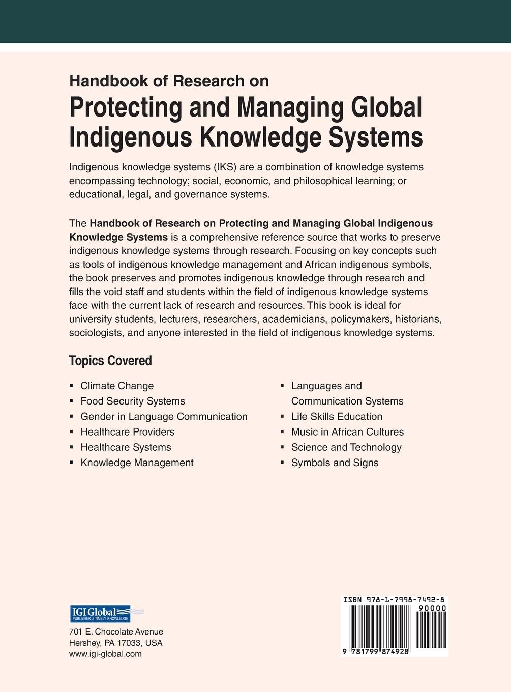 Rückseitencover Handbook of Research on Protecting and Managing Global Indigenous Knowledge Systems