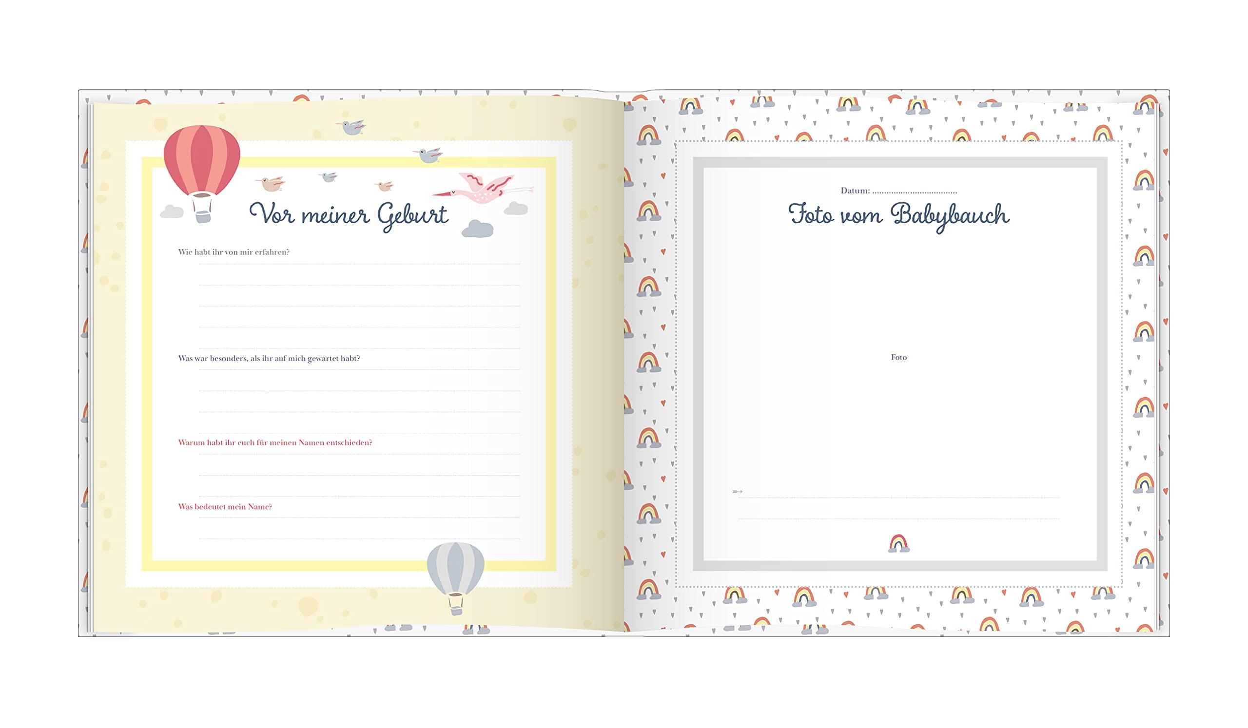 Beispielinhalt (Bild) Babyalbum mit Fensterausschnitt für das 1. Lebensjahr zum Eintragen der schönsten Momente und Erinnerungen mit Platz für Fotos | für Mädchen