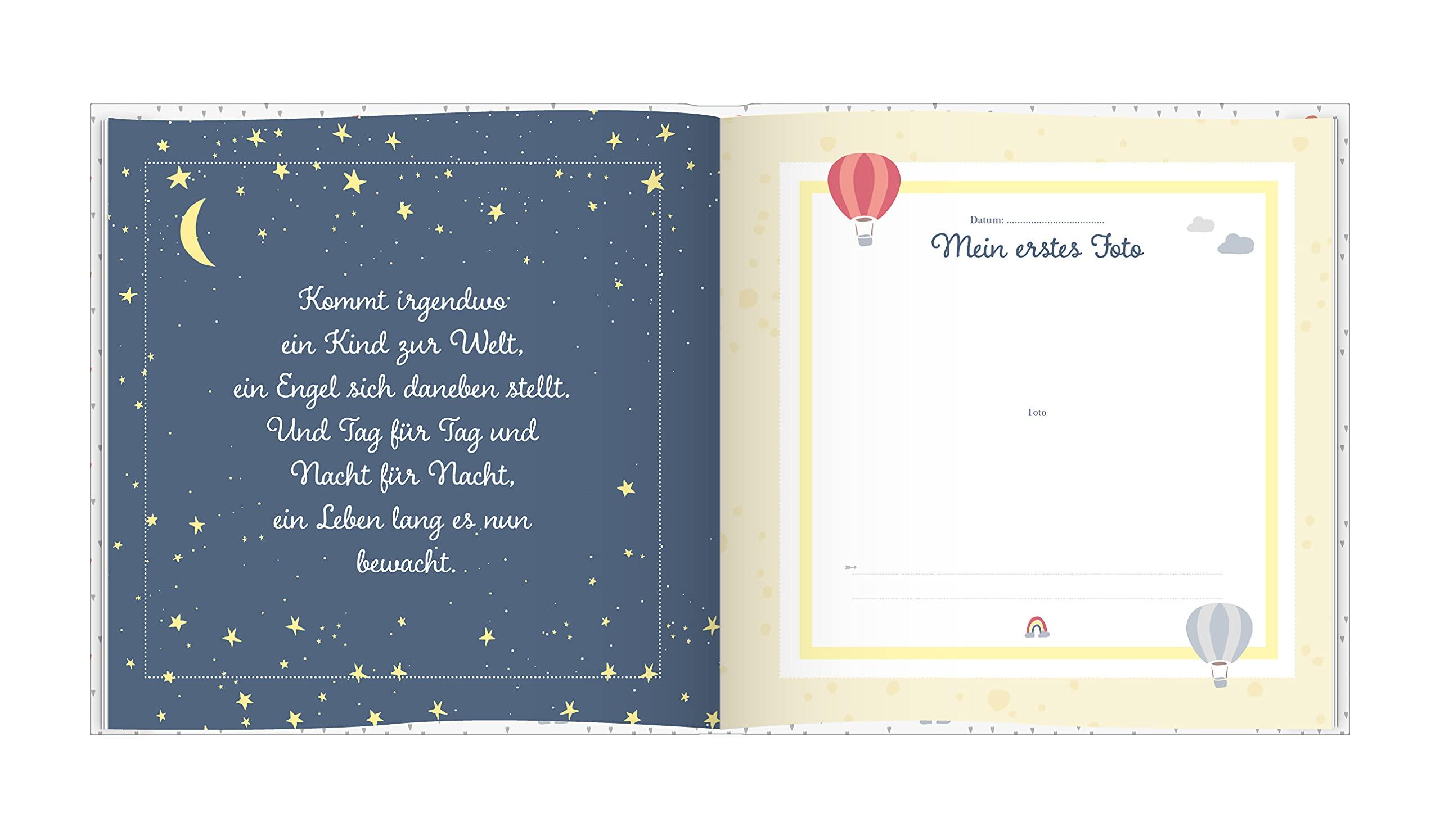 Beispielinhalt (Bild) Babyalbum mit Fensterausschnitt für das 1. Lebensjahr zum Eintragen der schönsten Momente und Erinnerungen mit Platz für Fotos | genderneutral für Jungen und Mädchen