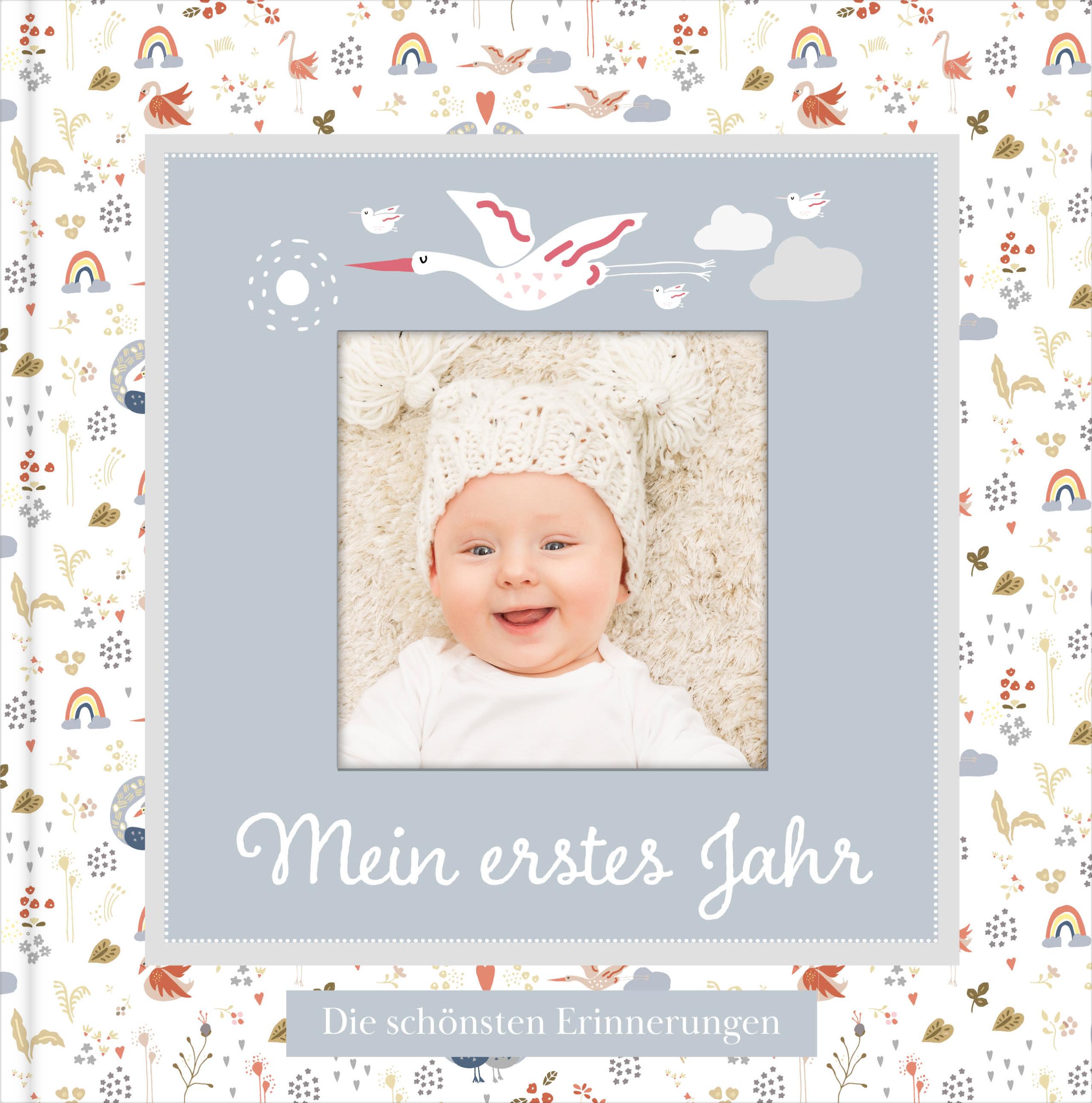 Vorderes Coverbild Babyalbum mit Fensterausschnitt für das 1. Lebensjahr zum Eintragen der schönsten Momente und Erinnerungen mit Platz für Fotos | genderneutral für Jungen und Mädchen