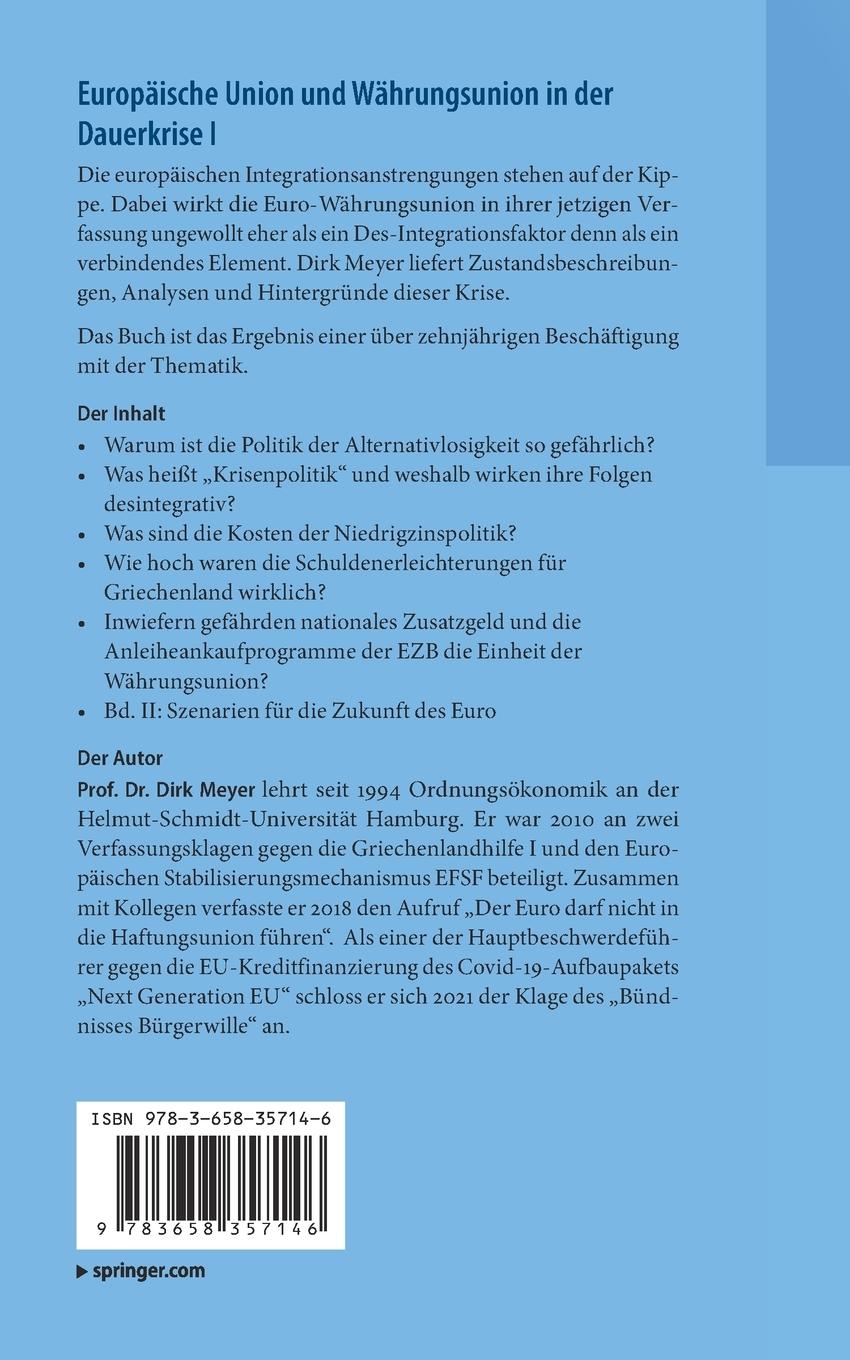 Rückseitencover Europäische Union und Währungsunion in der Dauerkrise I