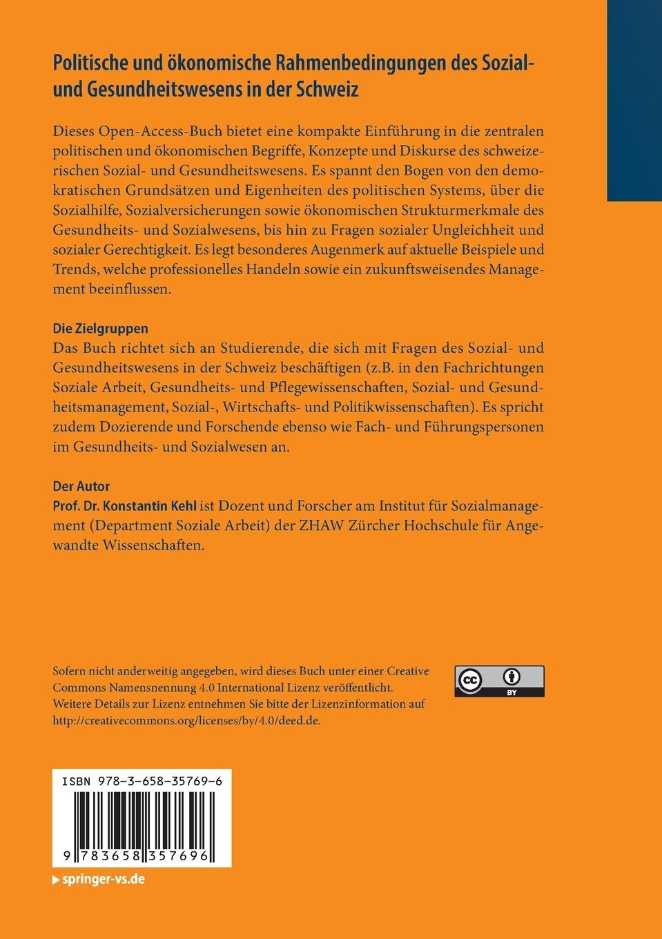 Rückseitencover Politische und ökonomische Rahmenbedingungen des Sozial- und Gesundheitswesens in der Schweiz