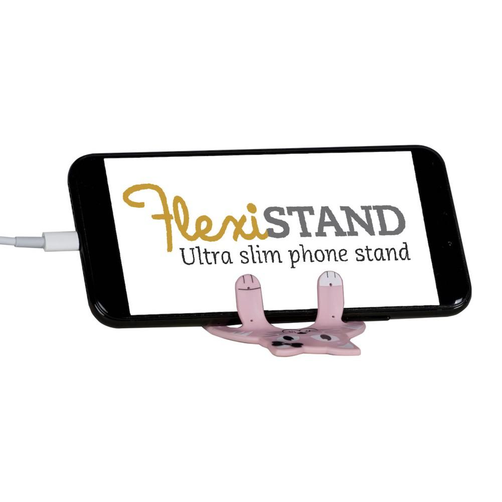 Beispielinhalt (Bild) Flexistand (Pink Katze) | flexibler Handyaufsteller | für alle Handys und Mini-Tablets | superflach | flexibel einstellbar | hochkant und quer | passt in jede Hosentasche